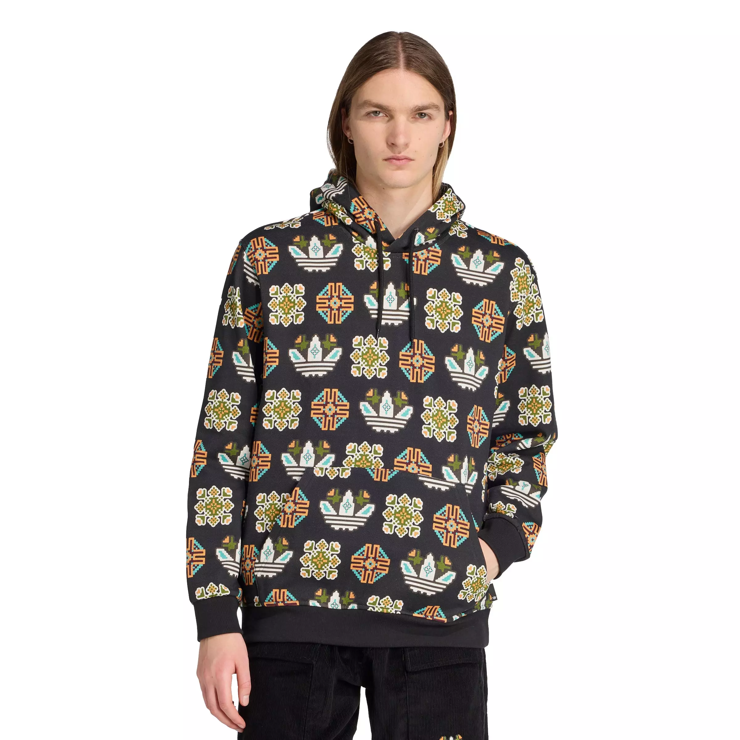 adidas Originals Men's Tile Allover Print Loose Hoodie - Black - BLACK