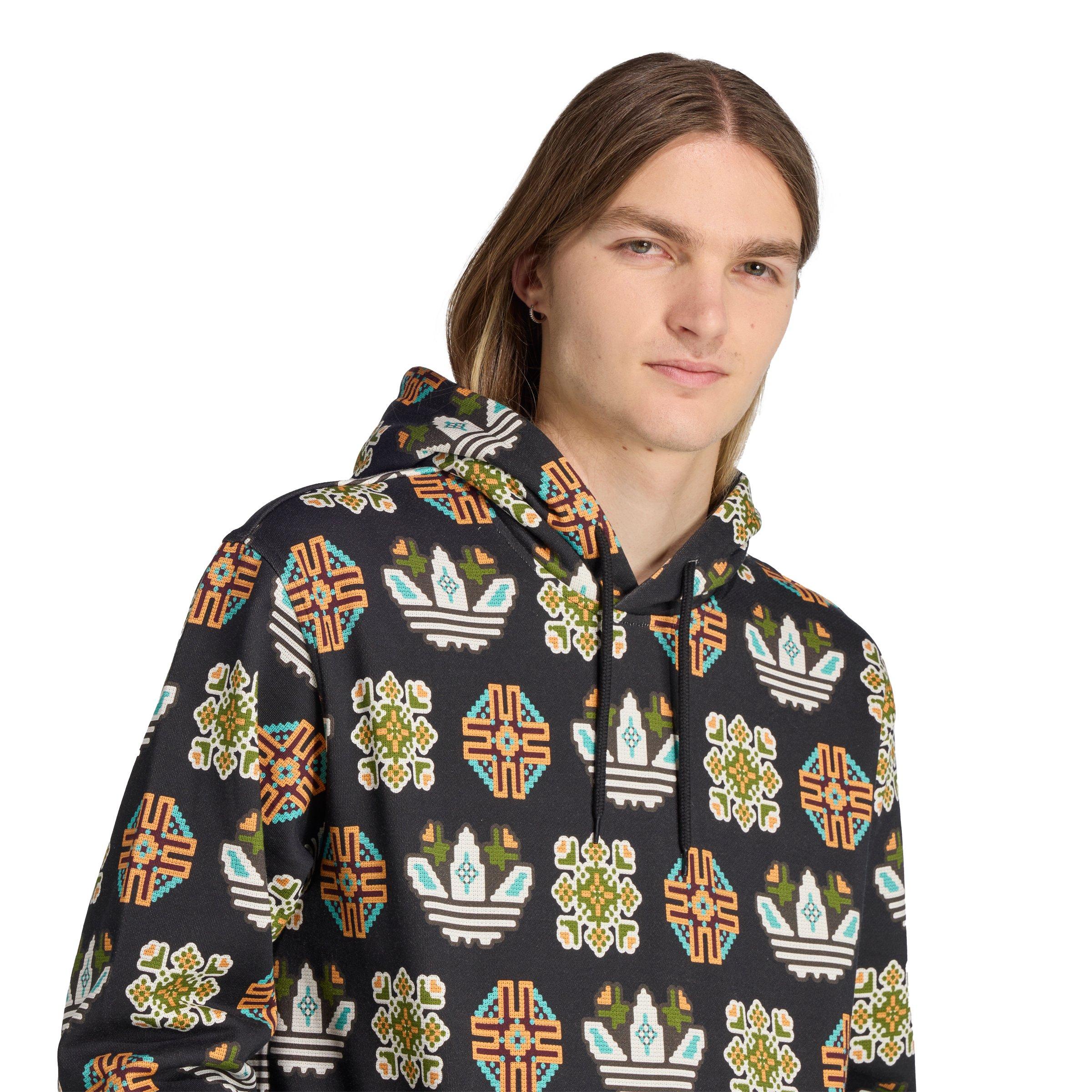 adidas Originals Men's Tile Allover Print Loose Hoodie -Black - BLACK Thumbnail View 3