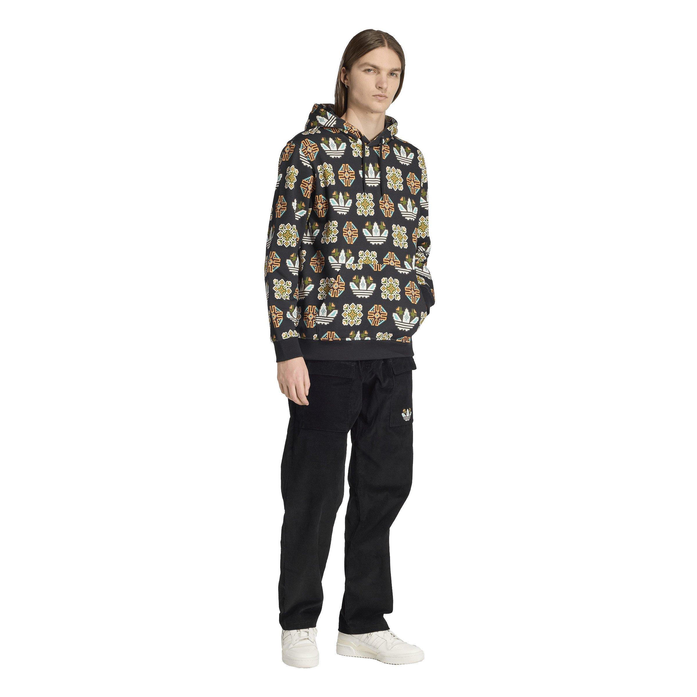 adidas Originals Men's Tile Allover Print Loose Hoodie - Black - BLACK Thumbnail View 5