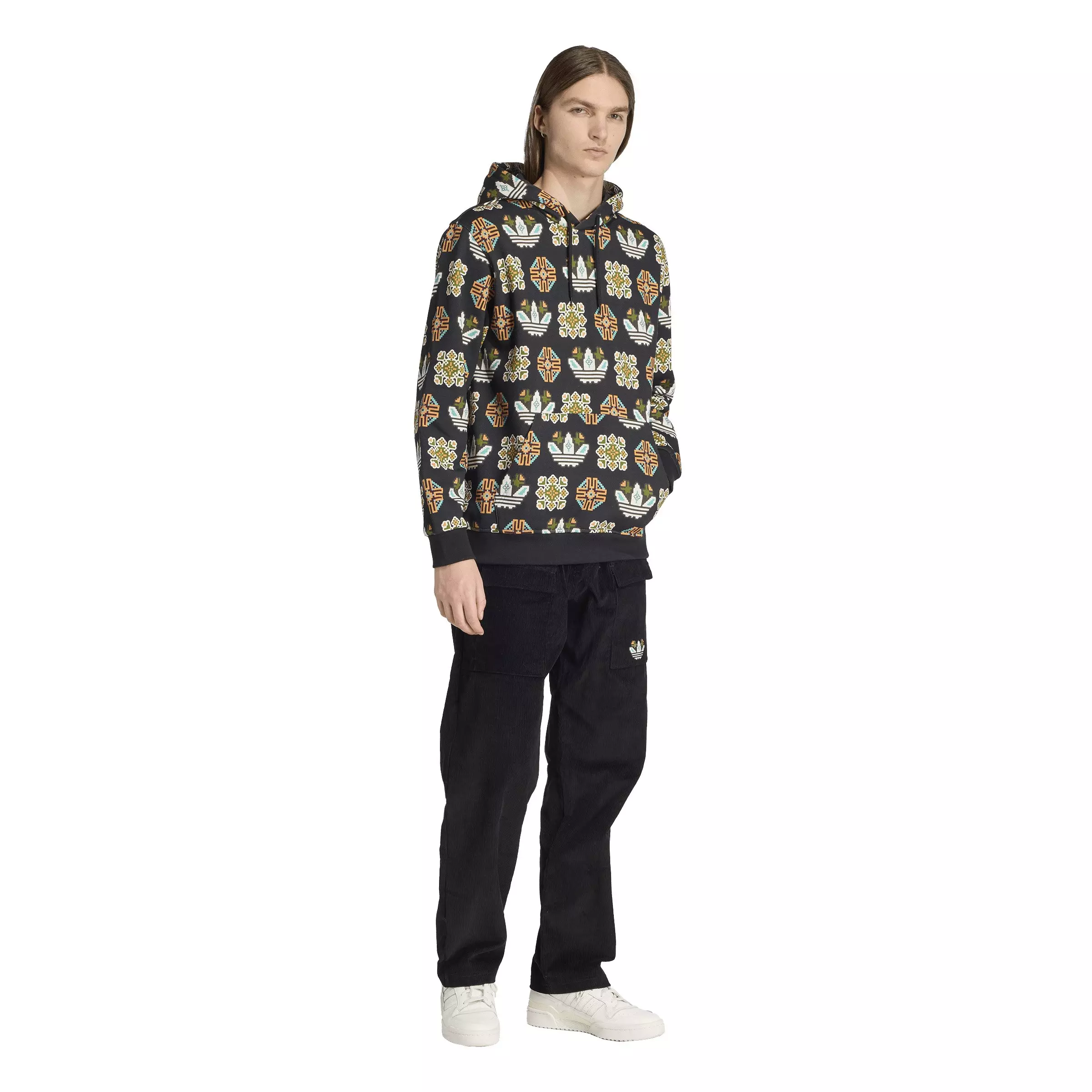adidas Originals Men's Tile Allover Print Loose Hoodie -Black - BLACK