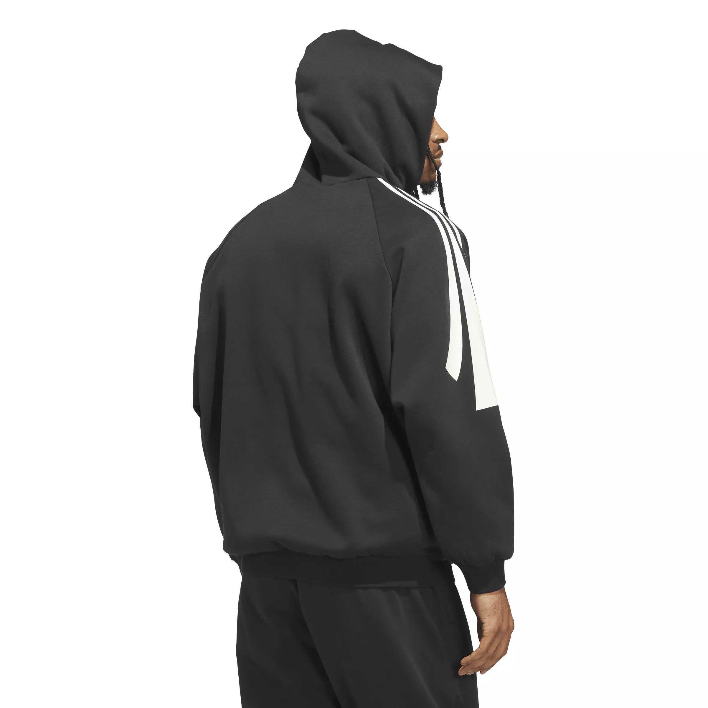 adidas Unisex Basketball 3-Stripes Fleece Hoodie -Black - BLACK