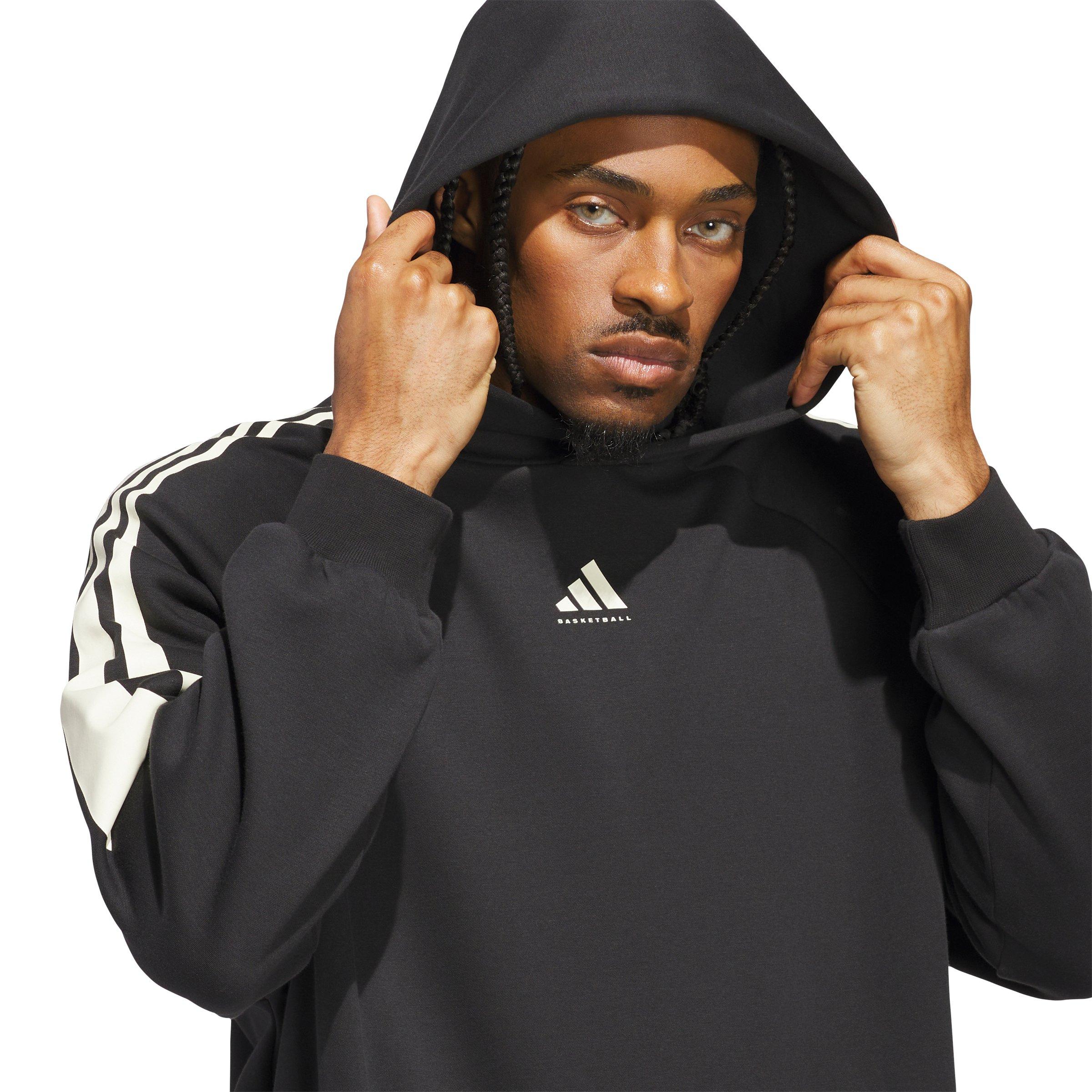 adidas Unisex Basketball 3-Stripes Fleece Hoodie - Black - BLACK Thumbnail View 3