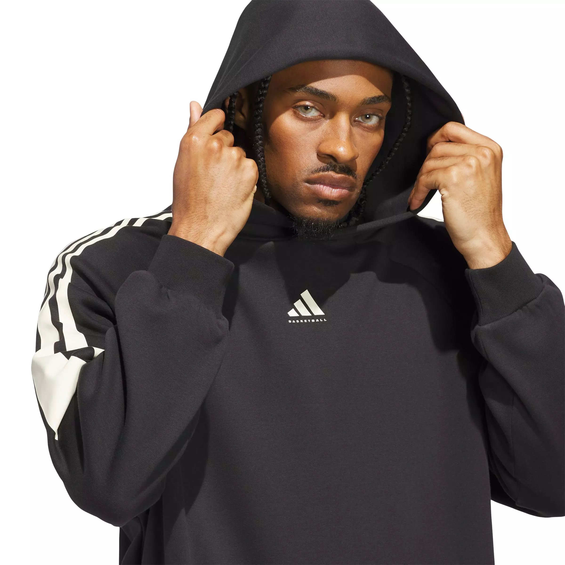 adidas Unisex Basketball 3-Stripes Fleece Hoodie - Black - BLACK
