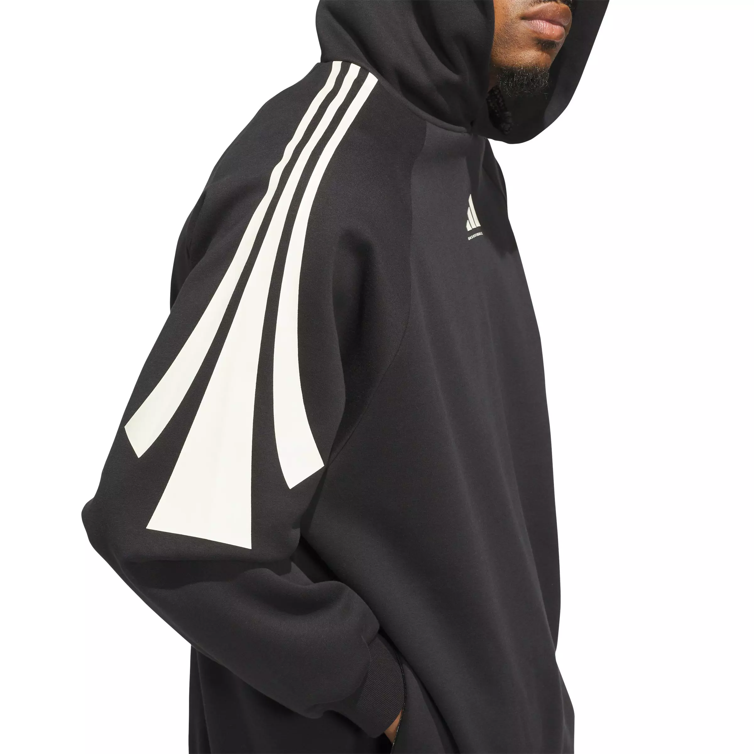 adidas Unisex Basketball 3-Stripes Fleece Hoodie -Black - BLACK