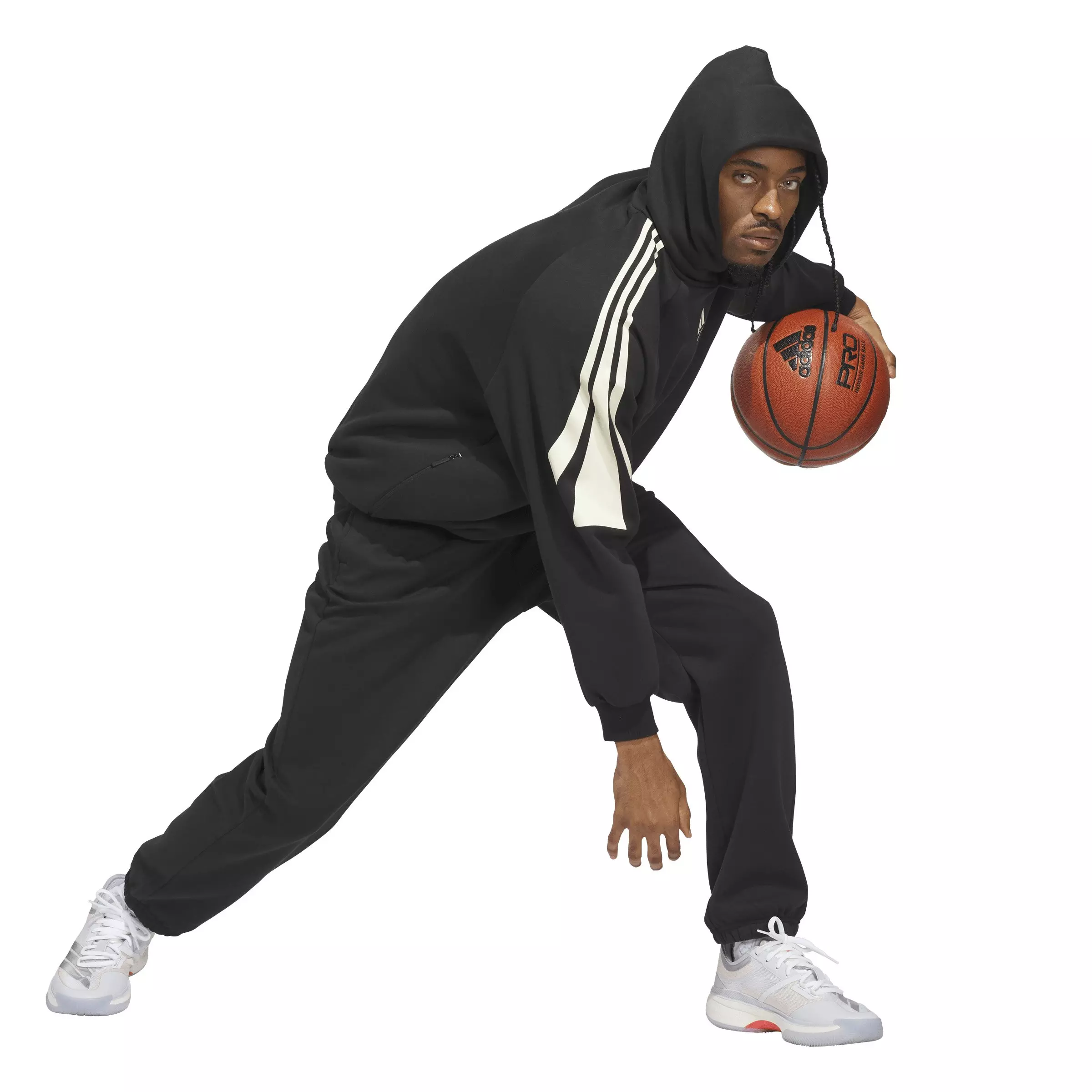 adidas Unisex Basketball 3-Stripes Fleece Hoodie - Black - BLACK