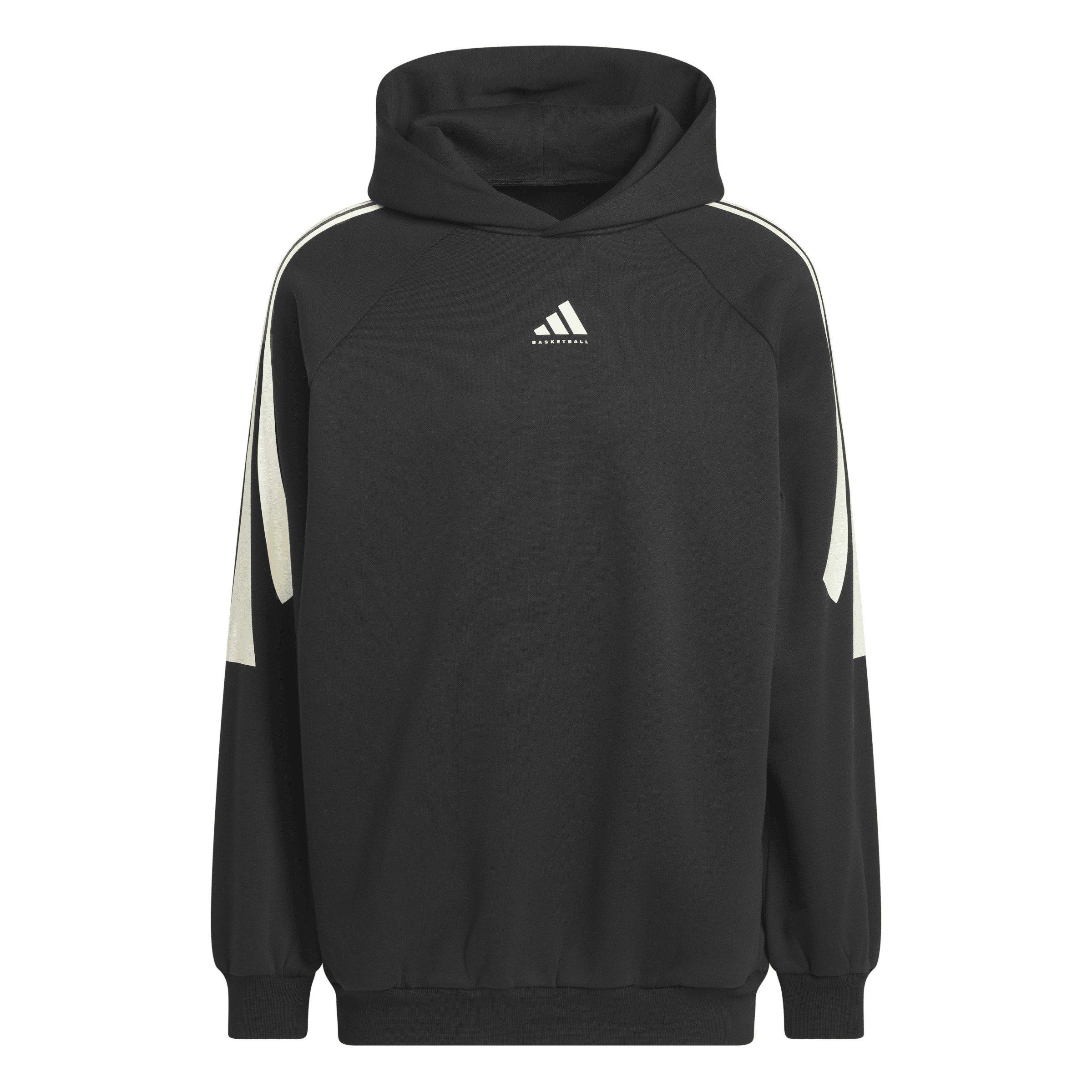 adidas Unisex Basketball 3-Stripes Fleece Hoodie - Black - BLACK Thumbnail View 6
