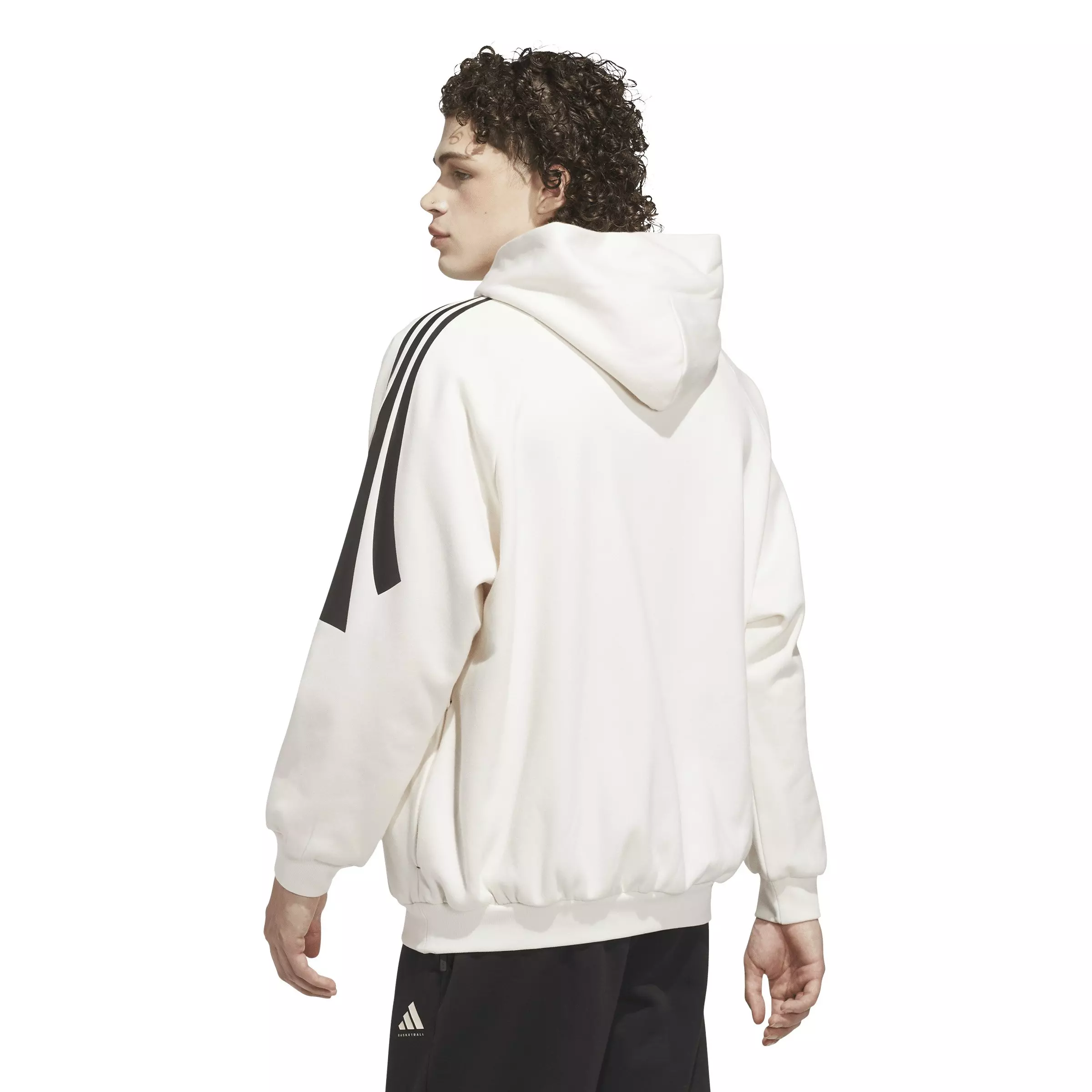 adidas Unisex Basketball 3-Stripes Fleece Hoodie -White - WHITE
