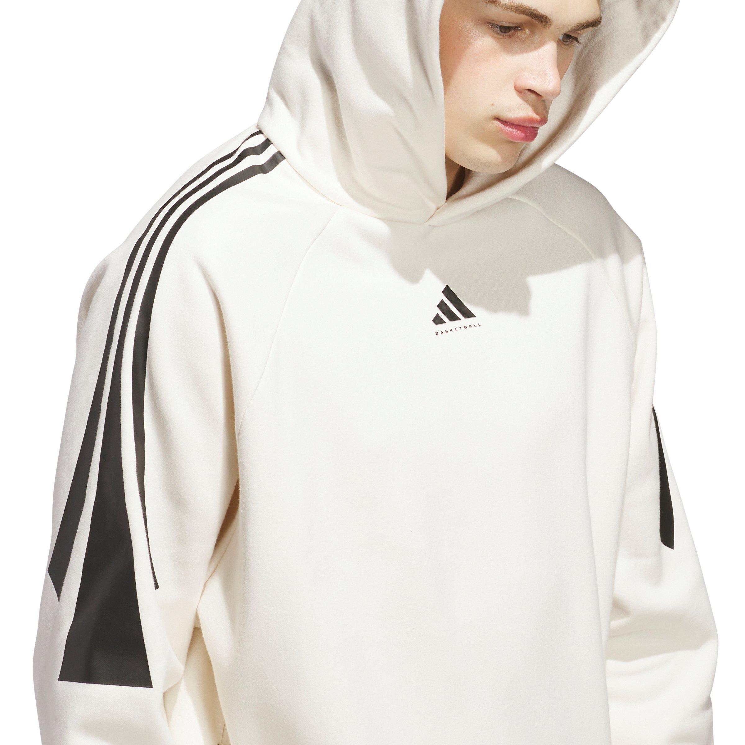 adidas Unisex Basketball 3-Stripes Fleece Hoodie -White - WHITE Thumbnail View 3