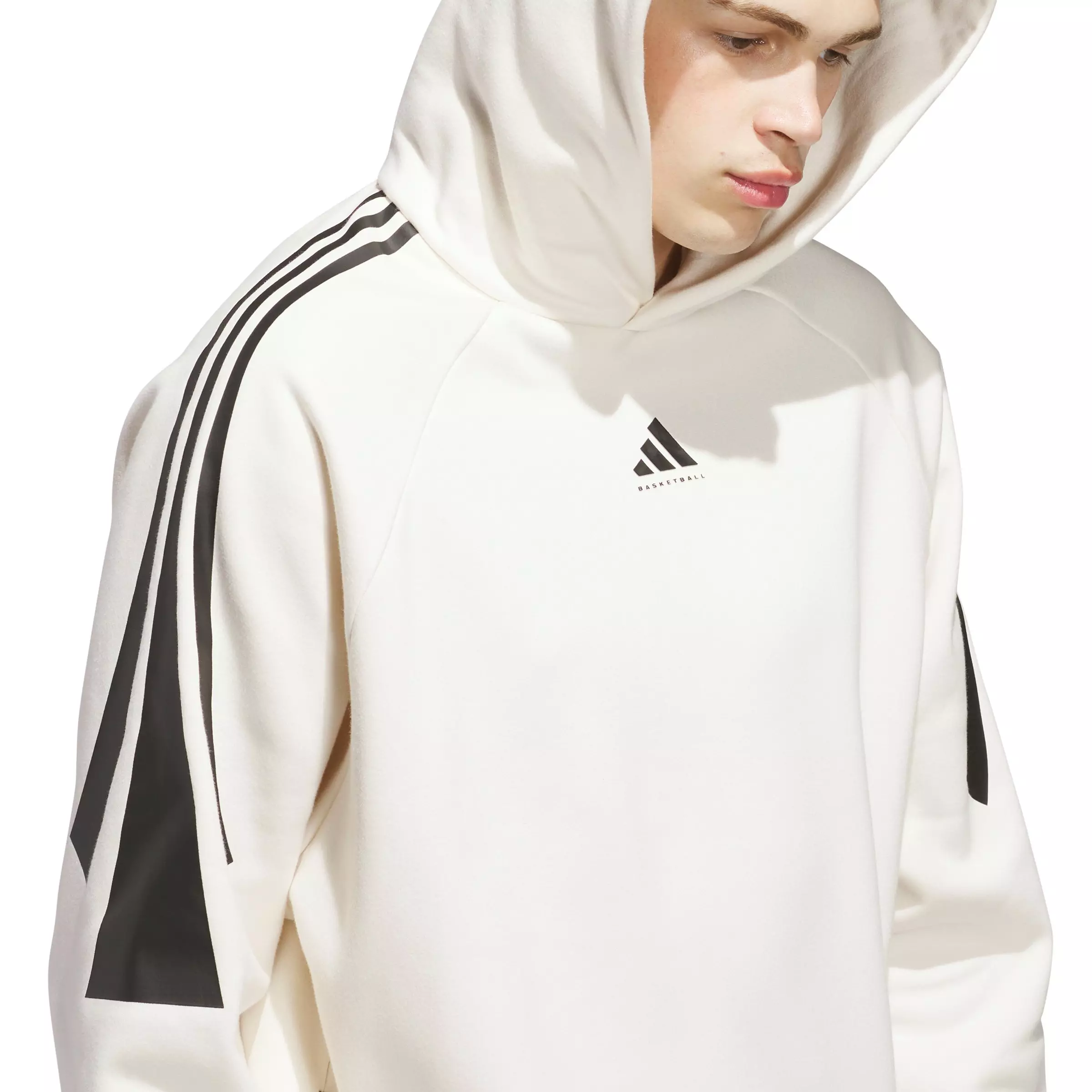 adidas Unisex Basketball 3-Stripes Fleece Hoodie -White - WHITE
