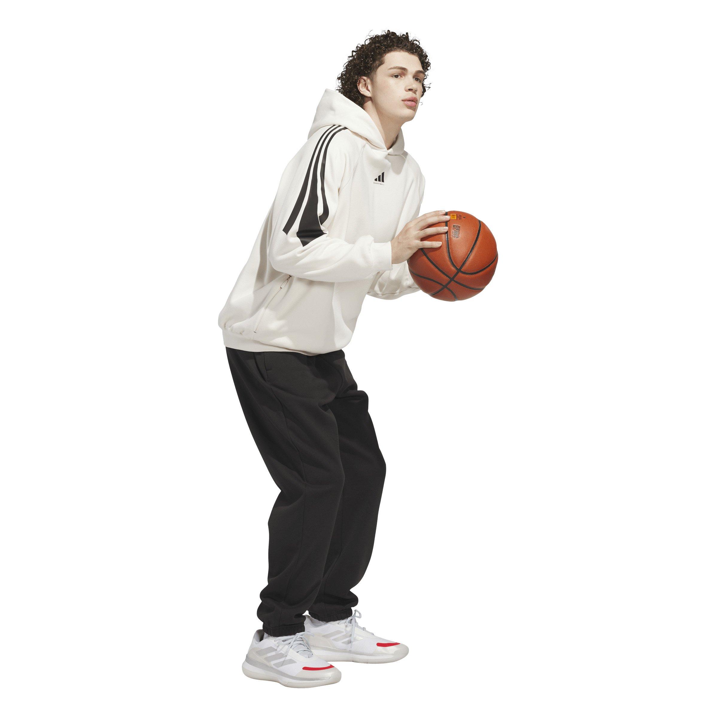 adidas Unisex Basketball 3-Stripes Fleece Hoodie -White - WHITE Thumbnail View 5
