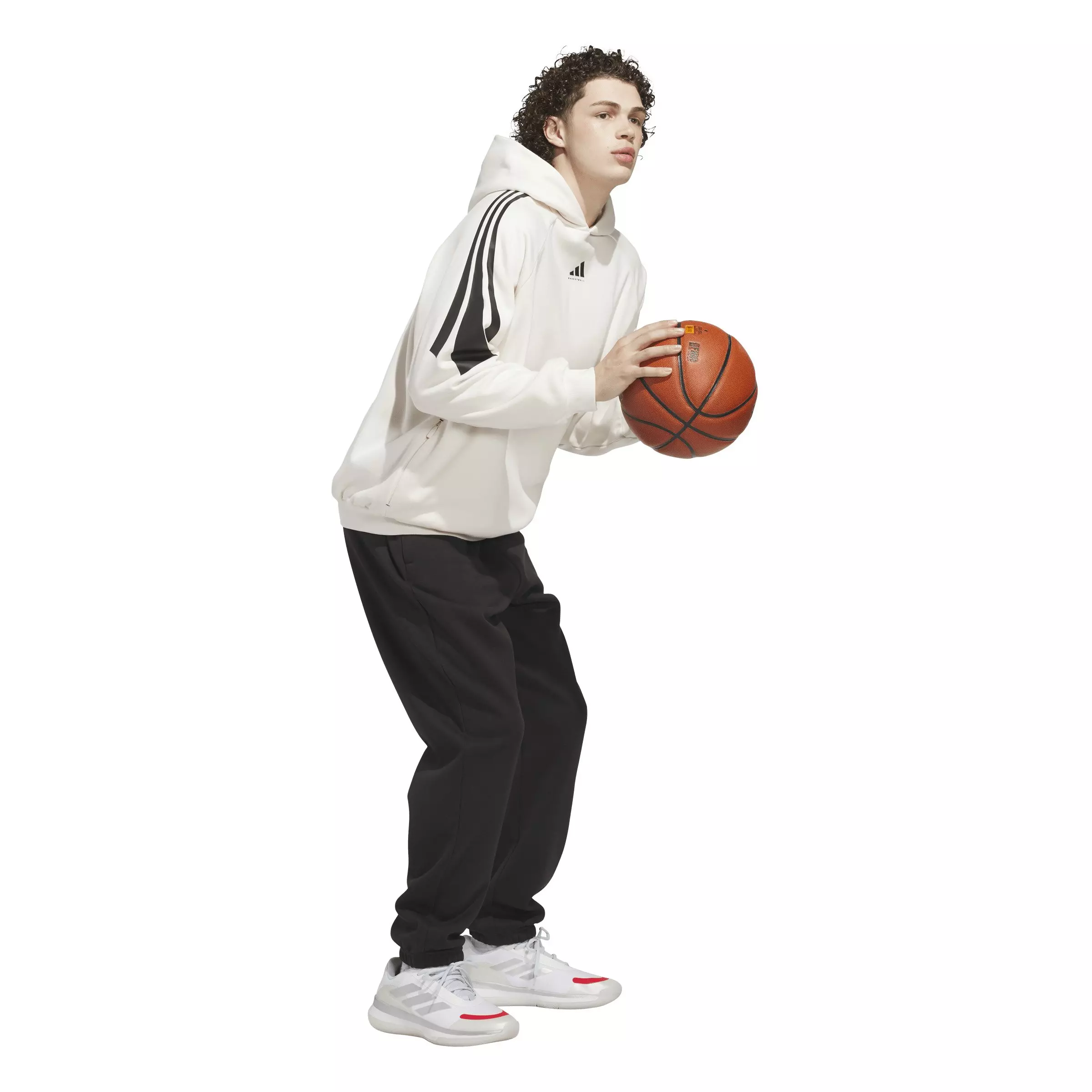 adidas Unisex Basketball 3-Stripes Fleece Hoodie -White - WHITE