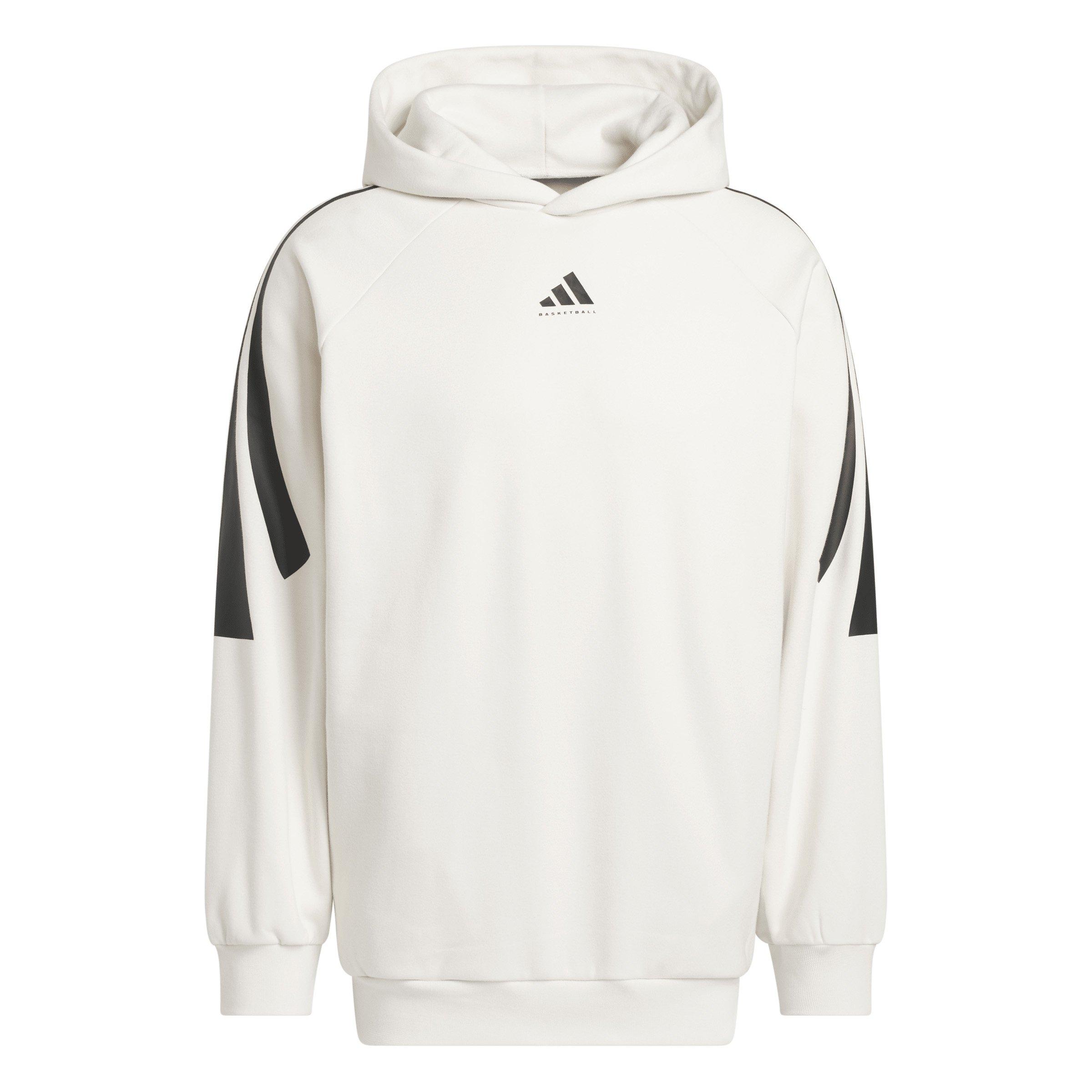 adidas Unisex Basketball 3-Stripes Fleece Hoodie -White - WHITE Thumbnail View 6