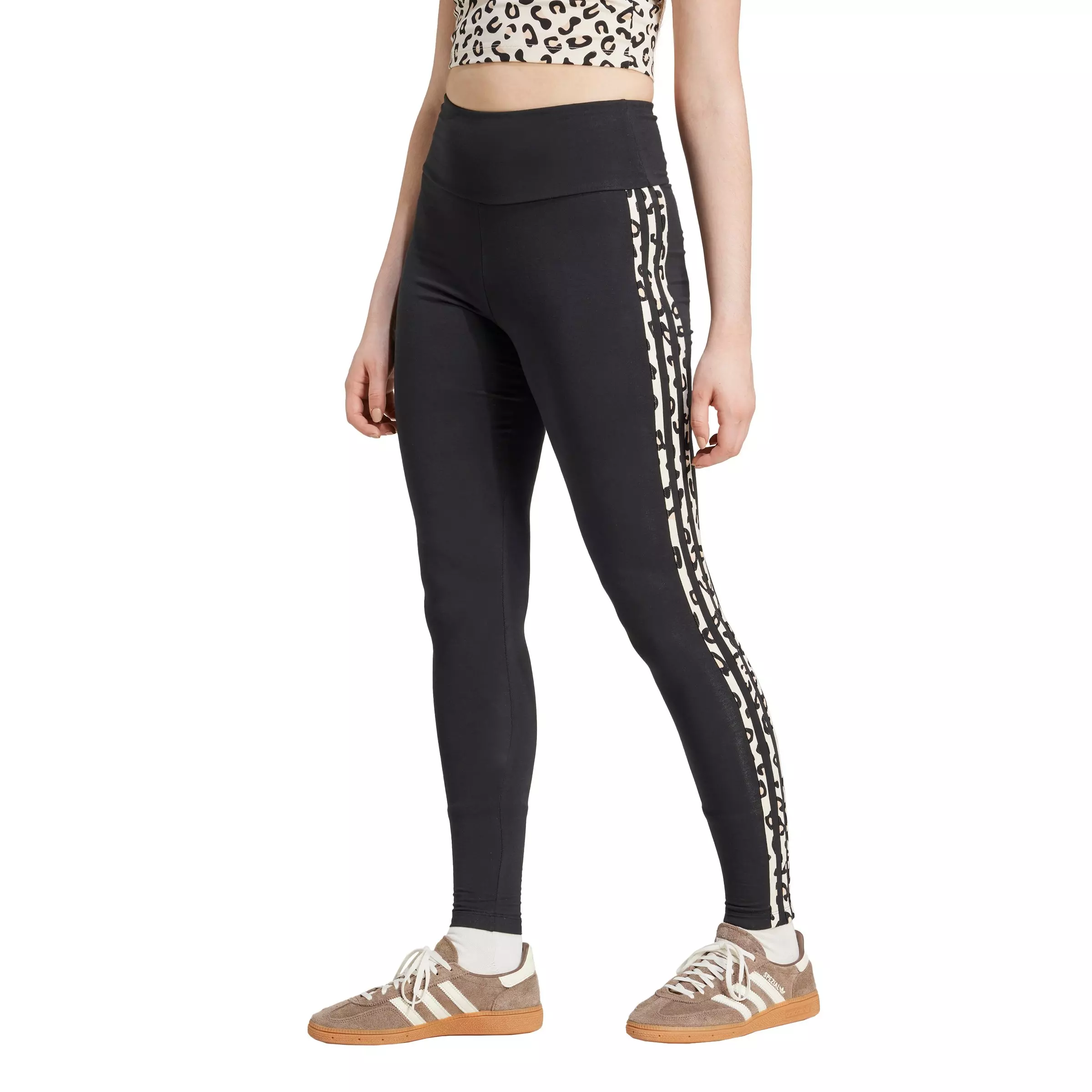 adidas Originals Women's Leopard Allover Print Leggings-Black - BLACK