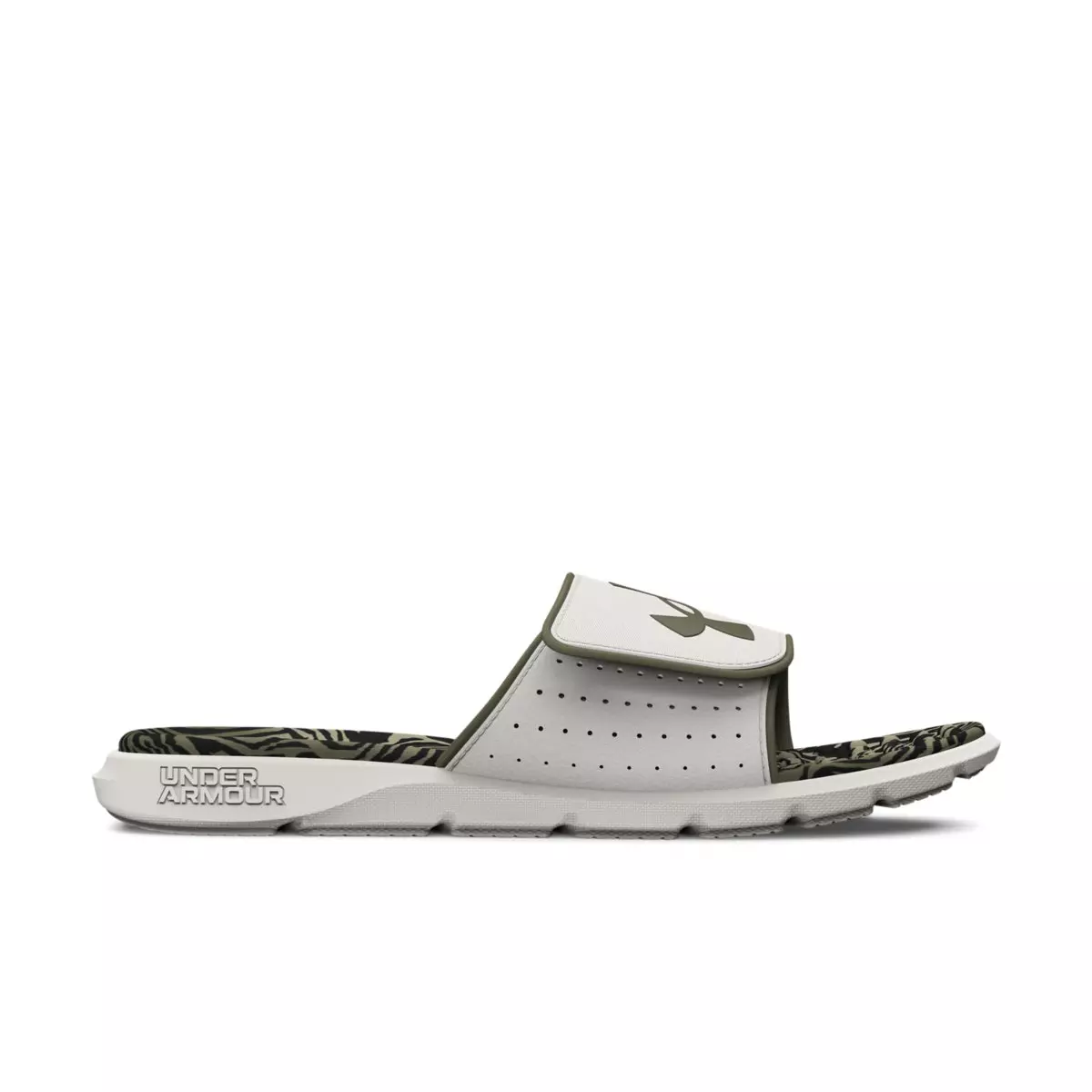 Under Armour Ignite Pro Graphic Footbed "White Clay/Mod Gray/Marine OD Green" Men's Slide - WHITE/GREY/GREEN