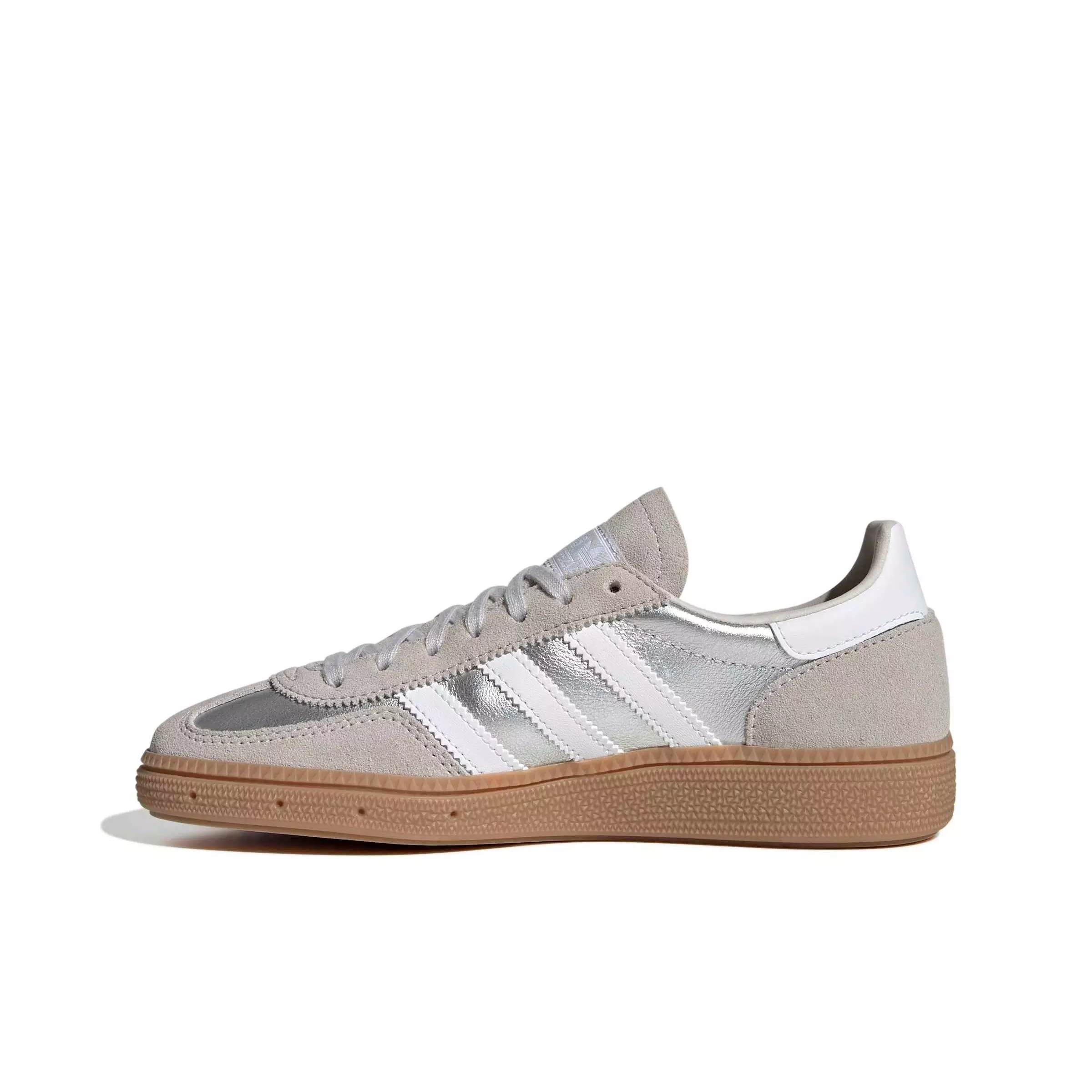 adidas Originals Handball Spezial "Silver Metallic/Ftwr White/Gum 4" Grade School Girls' Shoe - SILVER/WHITE/GUM