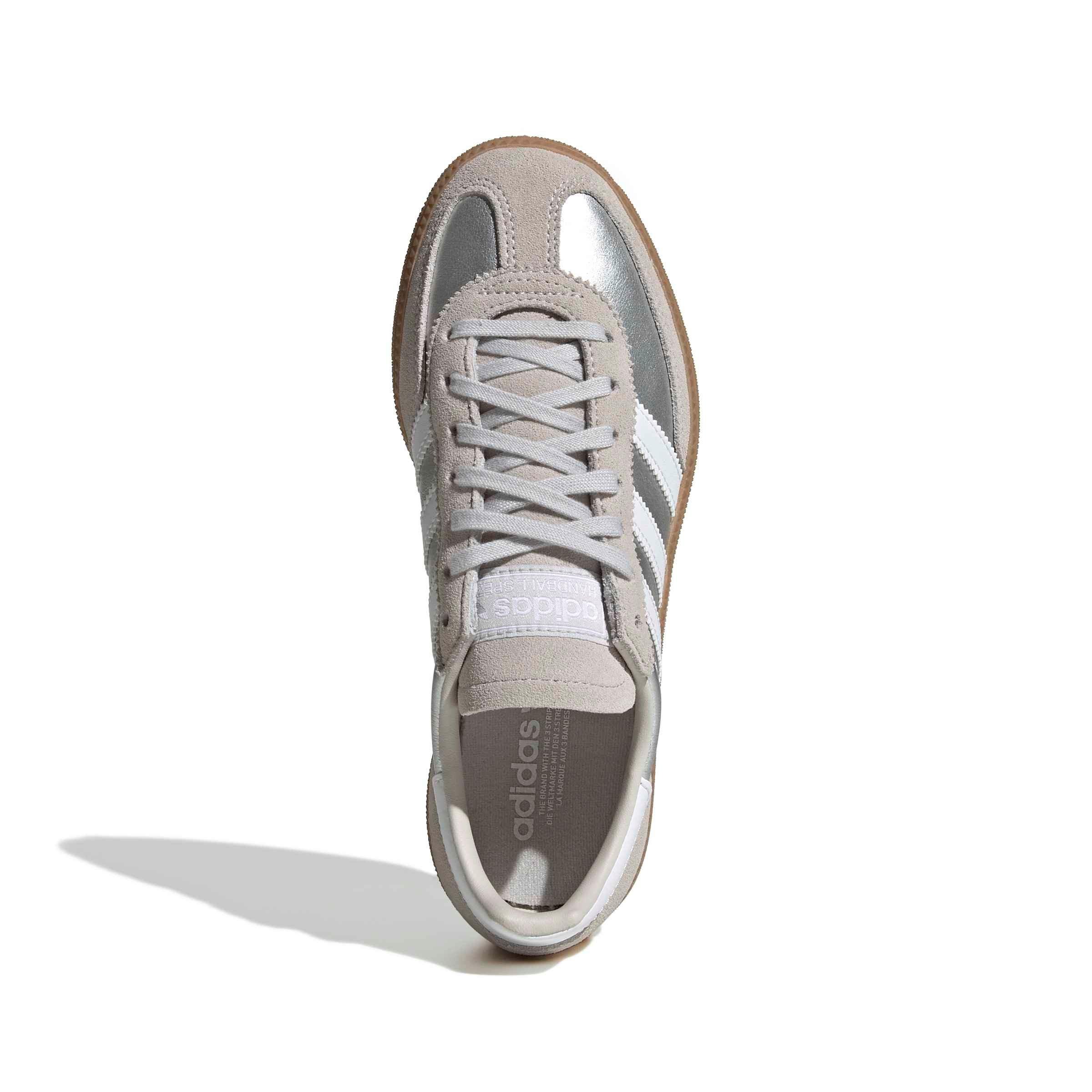 adidas Originals Handball Spezial "Silver Metallic/Ftwr White/Gum 4" Grade School Girls' Shoe - SILVER/WHITE/GUM