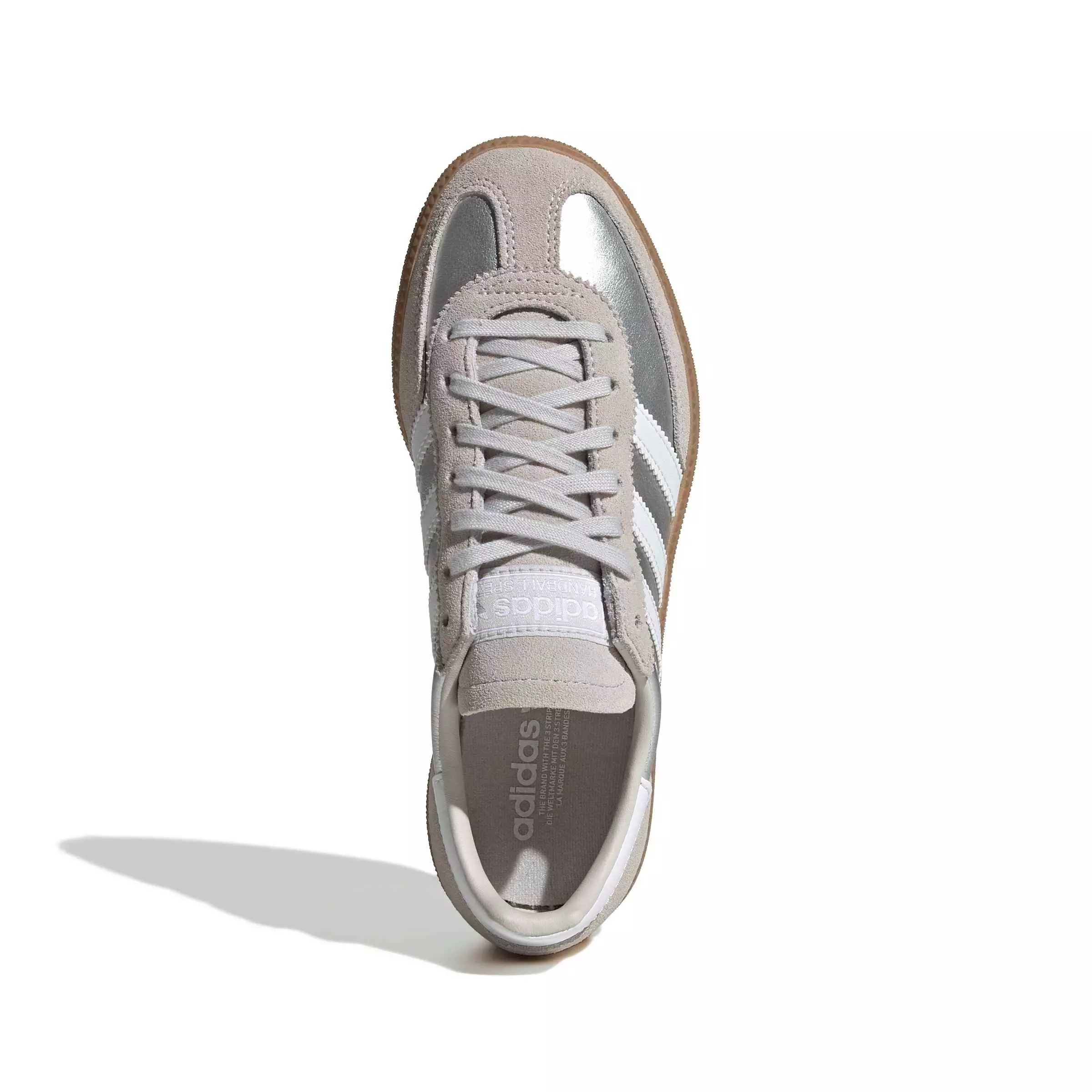 adidas Originals Handball Spezial "Silver Metallic/Ftwr White/Gum 4" Grade School Girls' Shoe - SILVER/WHITE/GUM