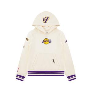 Pro Standard Big Boys' NBA Los Angeles Lakers Retro Classic Rib Fleece PO Hoodie -White/Purple