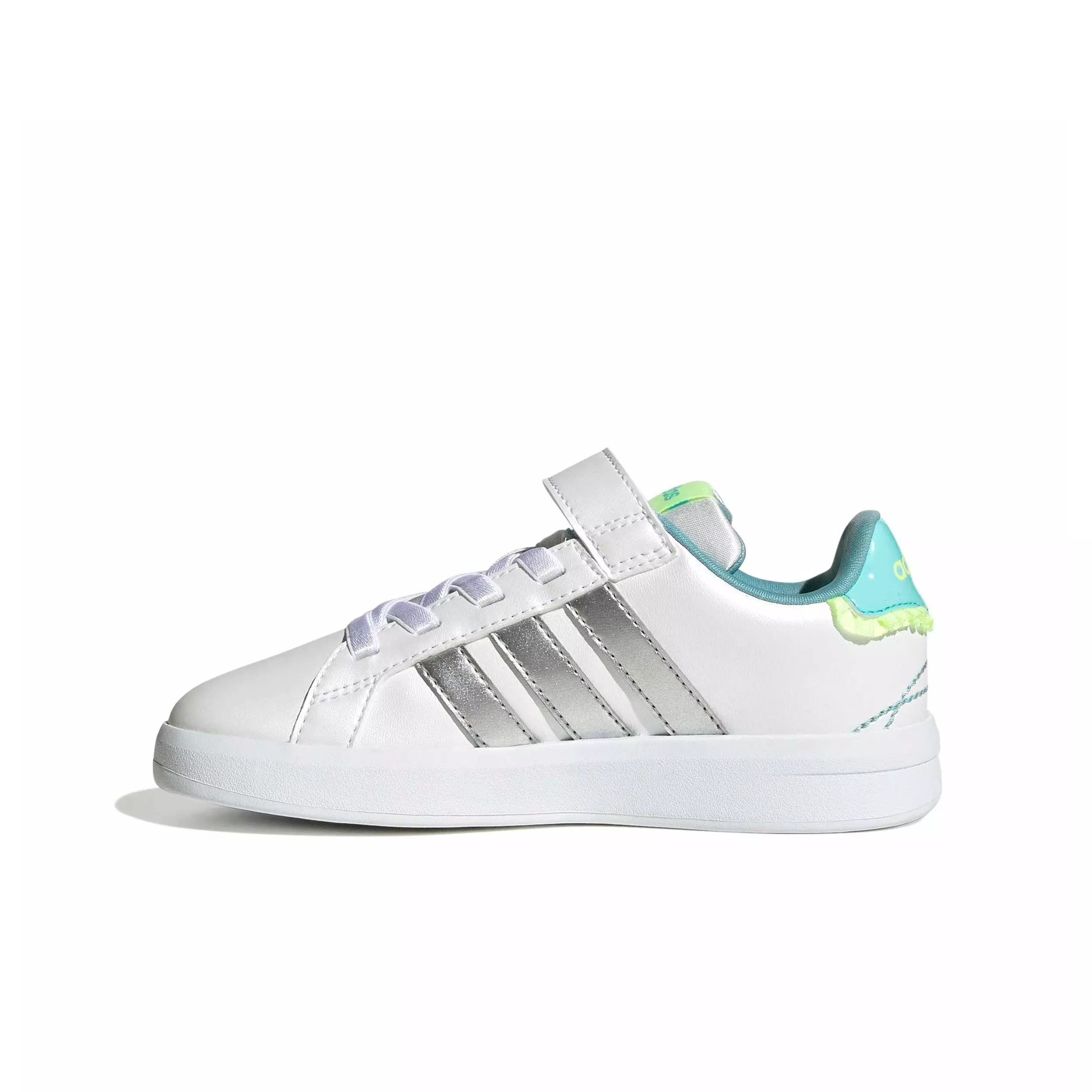 adidas Grand Court 3.0 "Ftwr White/Silver Met./Flash Aqua" Preschool Girls' Shoe - WHITE/SILVER/AQUA