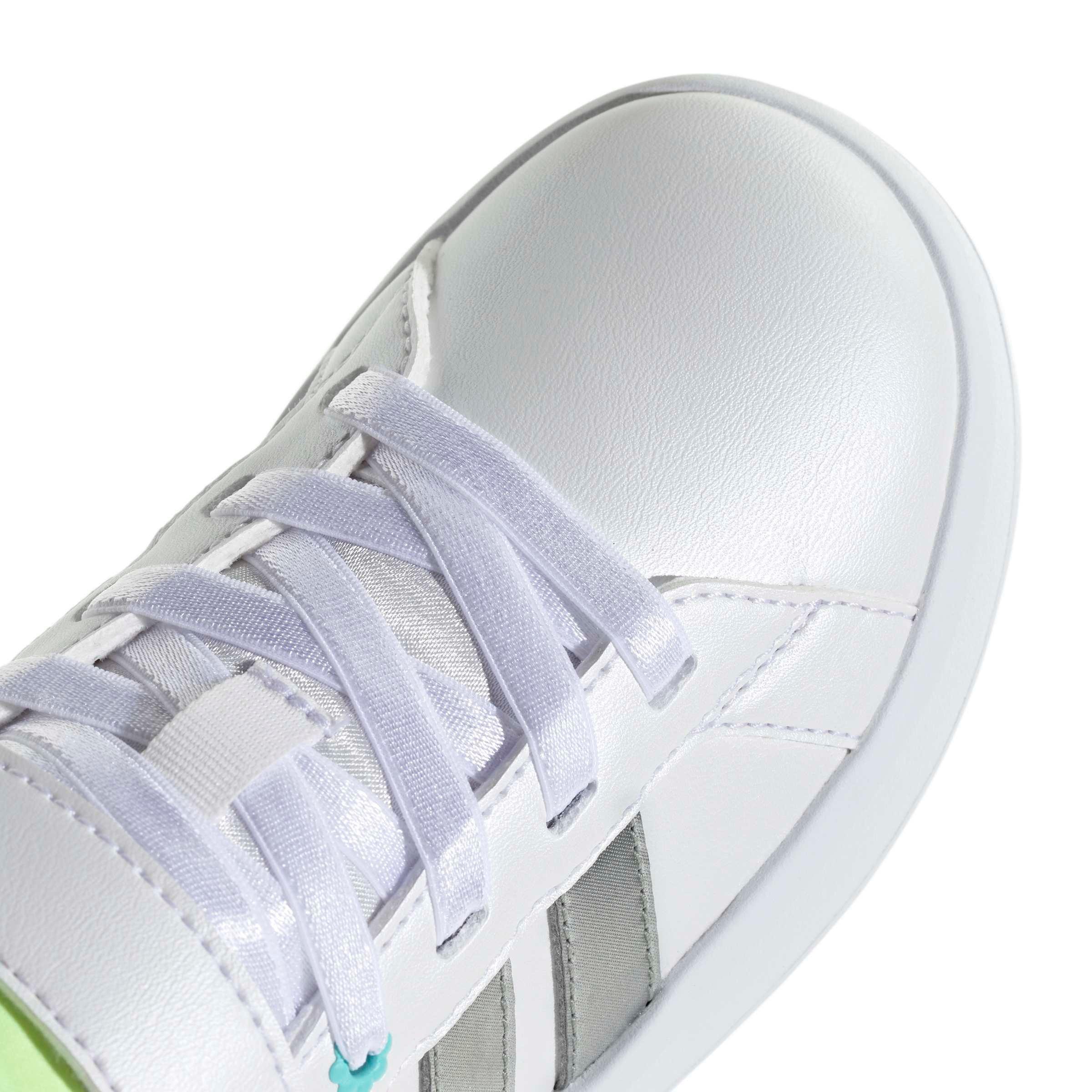 adidas Grand Court 3.0 "Ftwr White/Silver Met./Flash Aqua" Preschool Girls' Shoe - WHITE/SILVER/AQUA