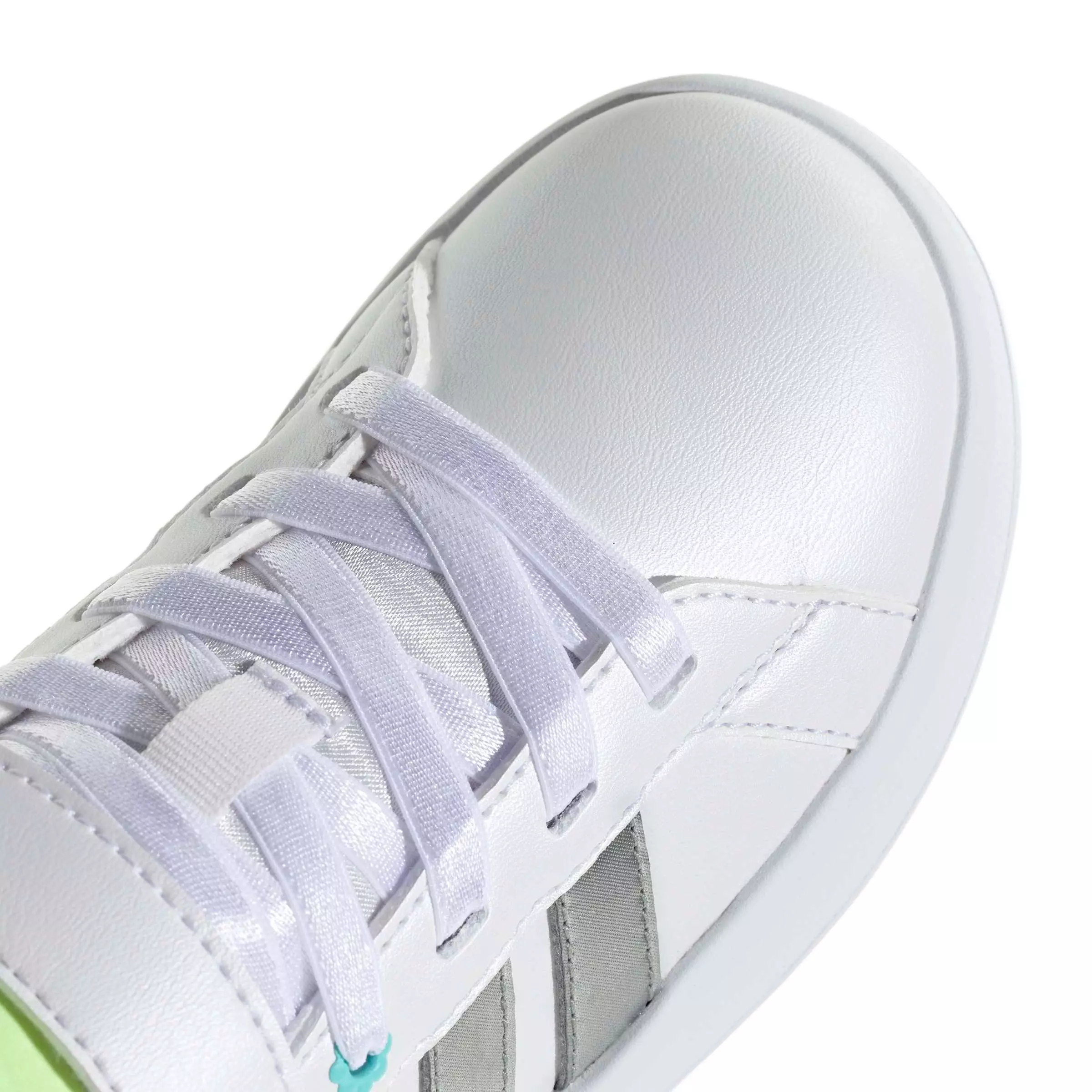 adidas Grand Court 3.0 "Ftwr White/Silver Met./Flash Aqua" Preschool Girls' Shoe - WHITE/SILVER/AQUA