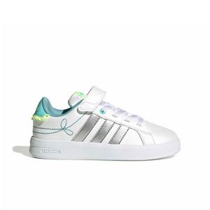 adidas Grand Court 3.0 "Ftwr White/Silver Met./Flash Aqua" Preschool Girls' Shoe - WHITE/SILVER/AQUA