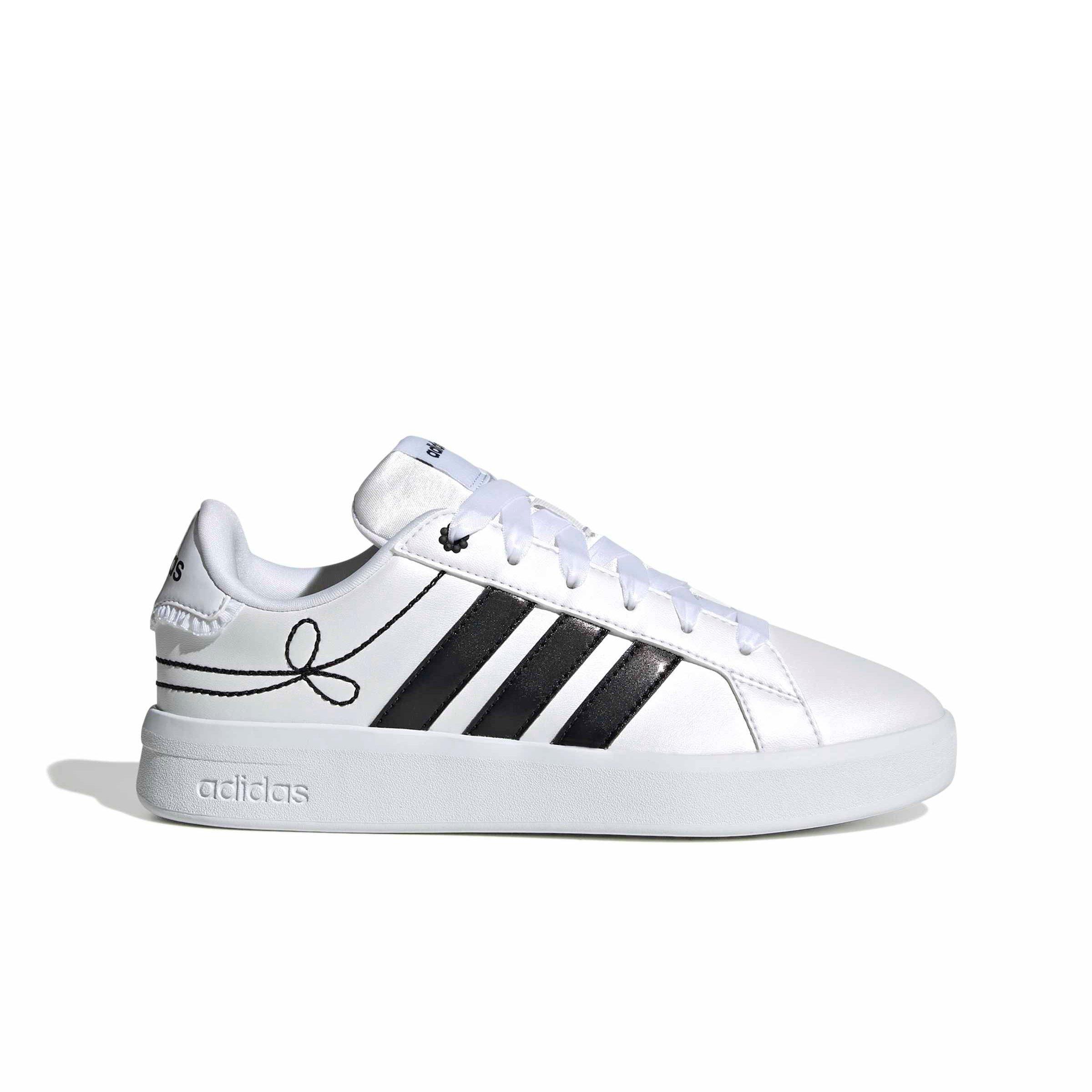 adidas Grand Court 3.0 "Ftwr White/Core Black/Hi-Res Yellow" Grade School Boys' Shoe - WHITE/BLACK/YELLOW