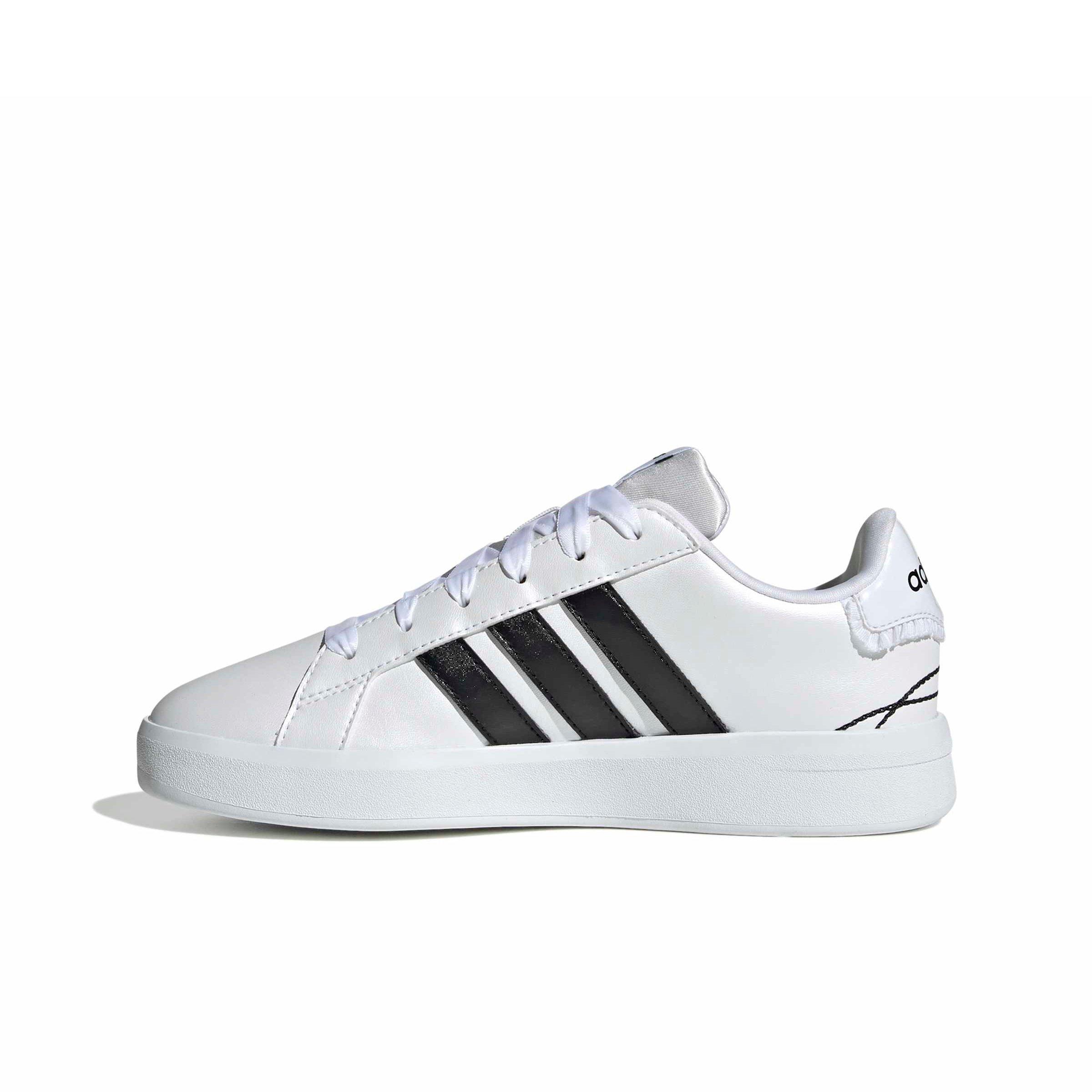 adidas Grand Court 3.0 "Ftwr White/Core Black/Hi-Res Yellow" Grade School Boys' Shoe - WHITE/BLACK/YELLOW