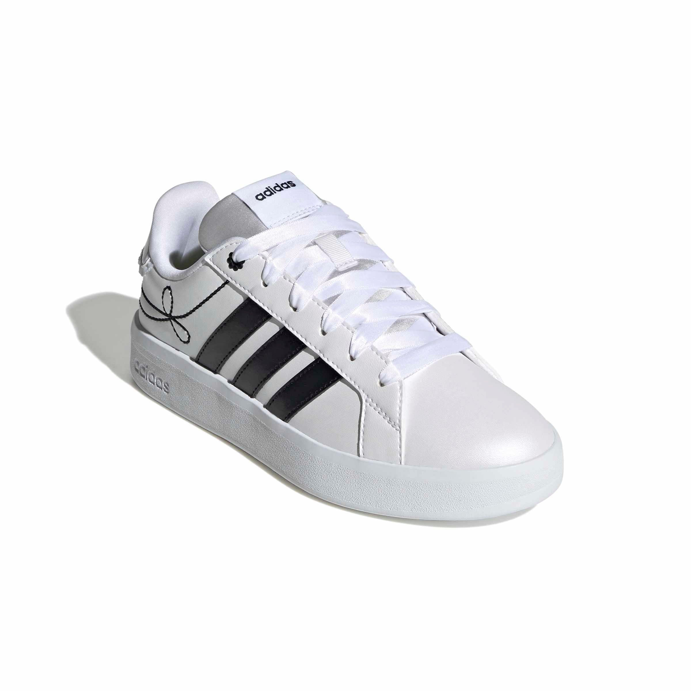 adidas Grand Court 3.0 "Ftwr White/Core Black/Hi-Res Yellow" Grade School Boys' Shoe - WHITE/BLACK/YELLOW
