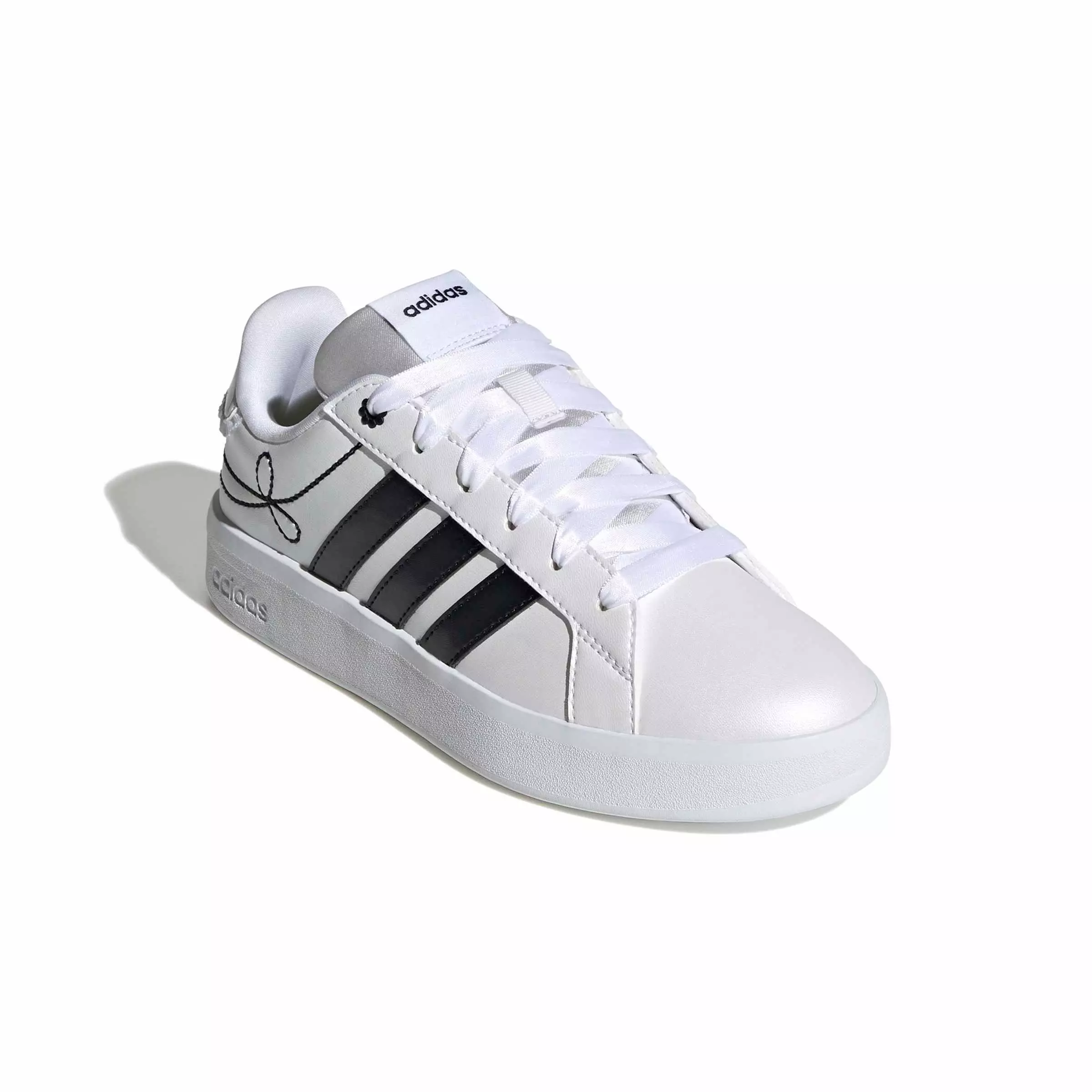 adidas Grand Court 3.0 "Ftwr White/Core Black/Hi-Res Yellow" Grade School Boys' Shoe - WHITE/BLACK/YELLOW