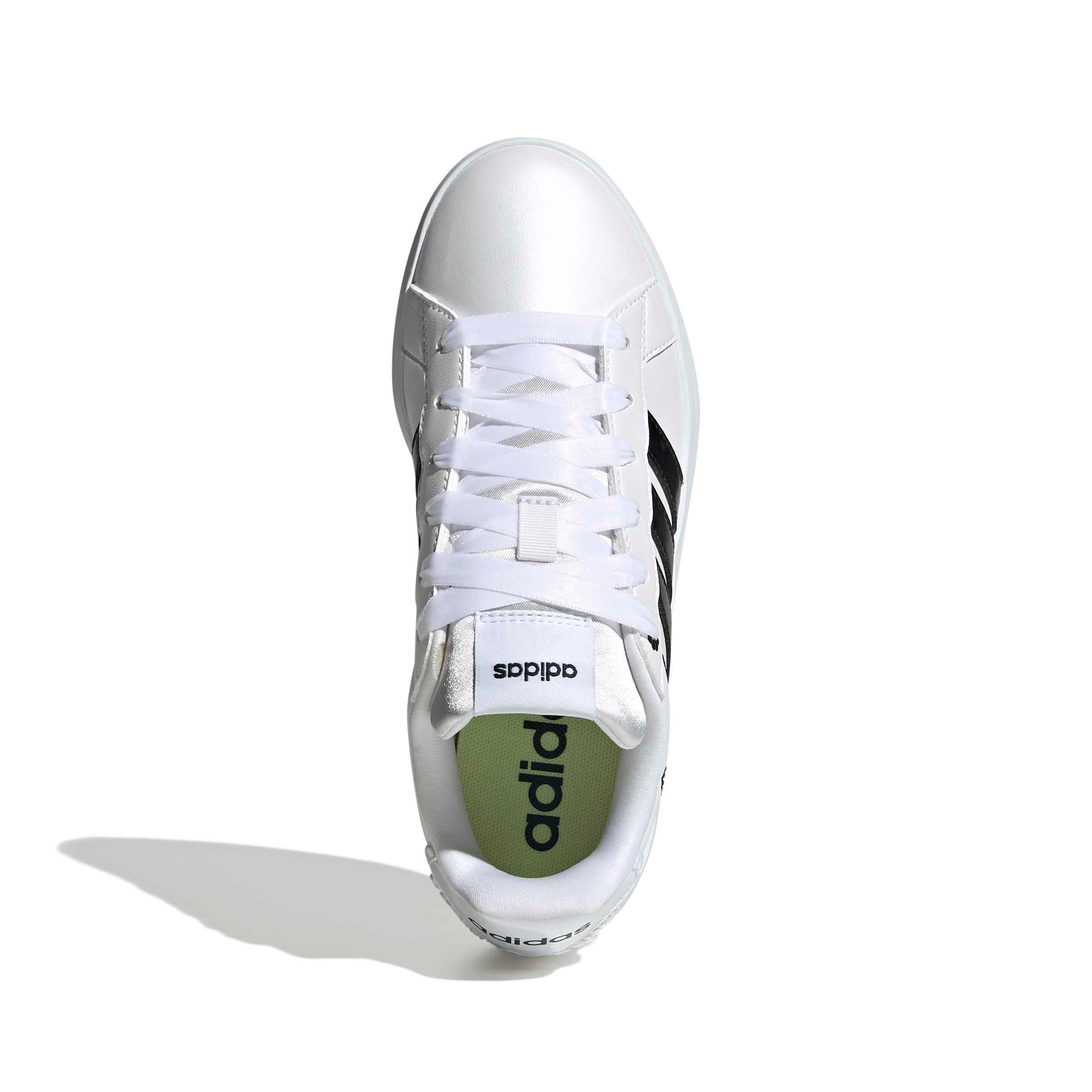 adidas Grand Court 3.0 "Ftwr White/Core Black/Hi-Res Yellow" Grade School Boys' Shoe - WHITE/BLACK/YELLOW