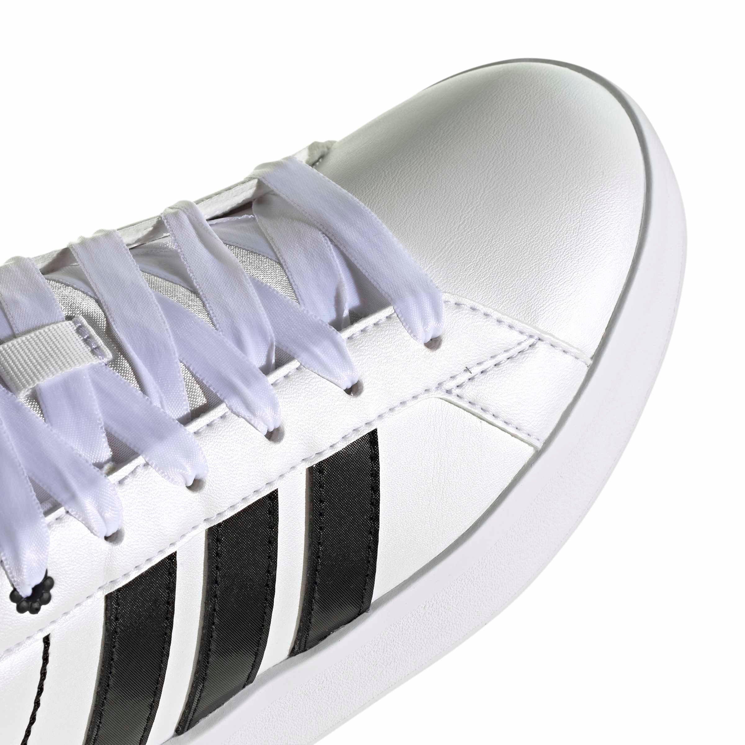 adidas Grand Court 3.0 "Ftwr White/Core Black/Hi-Res Yellow" Grade School Boys' Shoe - WHITE/BLACK/YELLOW