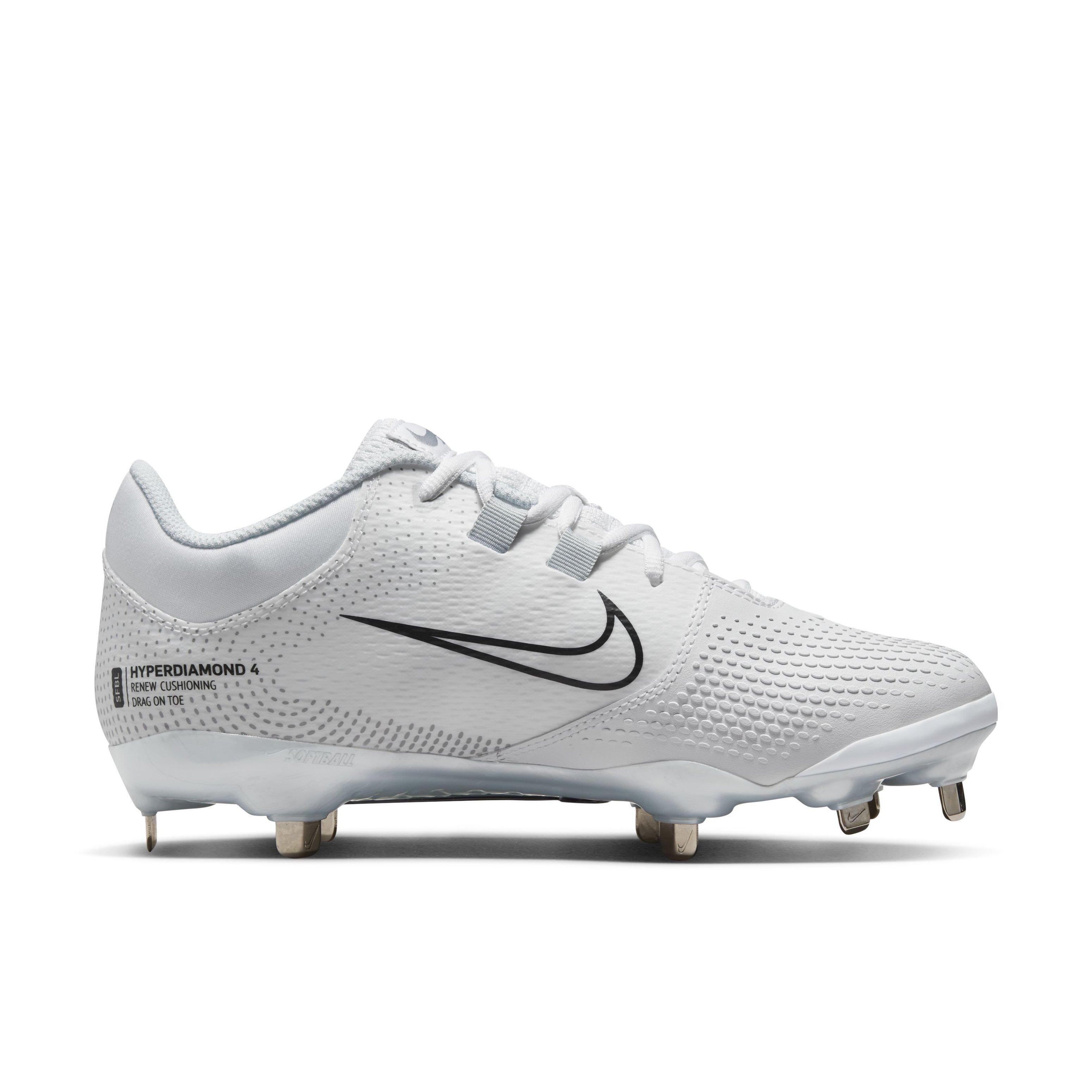 Nike Hyperdiamond 4 Pro "White/Black/Pure Platinum/Wolf Grey" Women's Softball Cleat - WHITE/BLACK/PLATINUM/GREY Thumbnail View 1