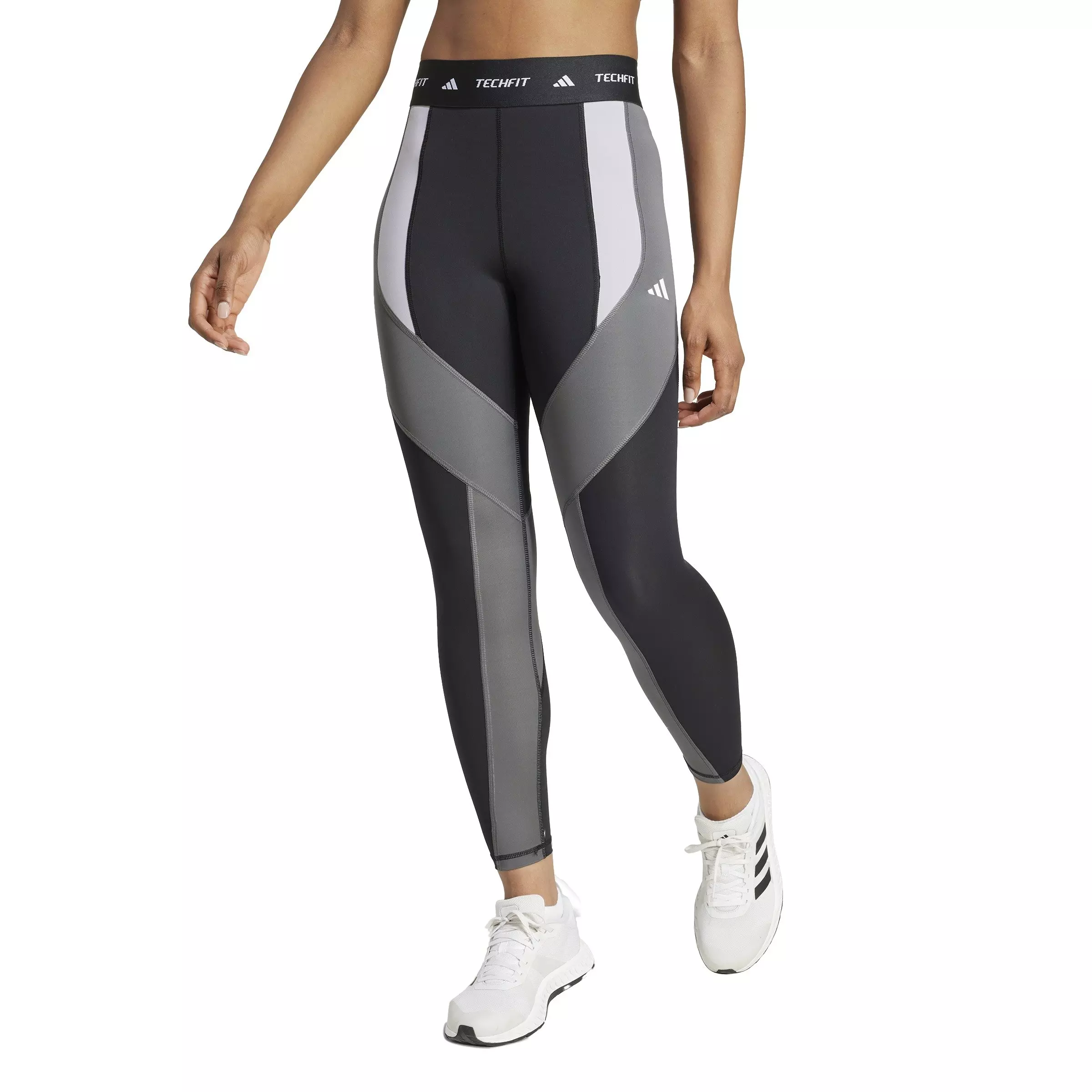 adidas Women's Techfit 7/8 Colorblock Leggings-Black/Grey - BLACK