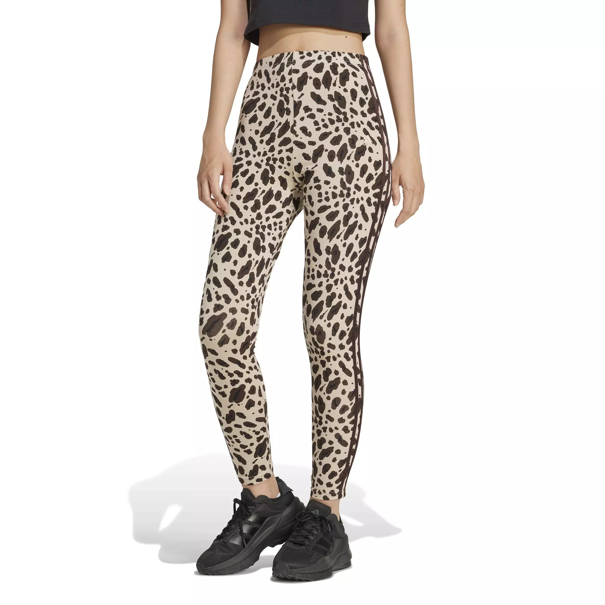 adidas Women's Essentials 3-Stripes Animal Print Leggings -Brown - BROWN