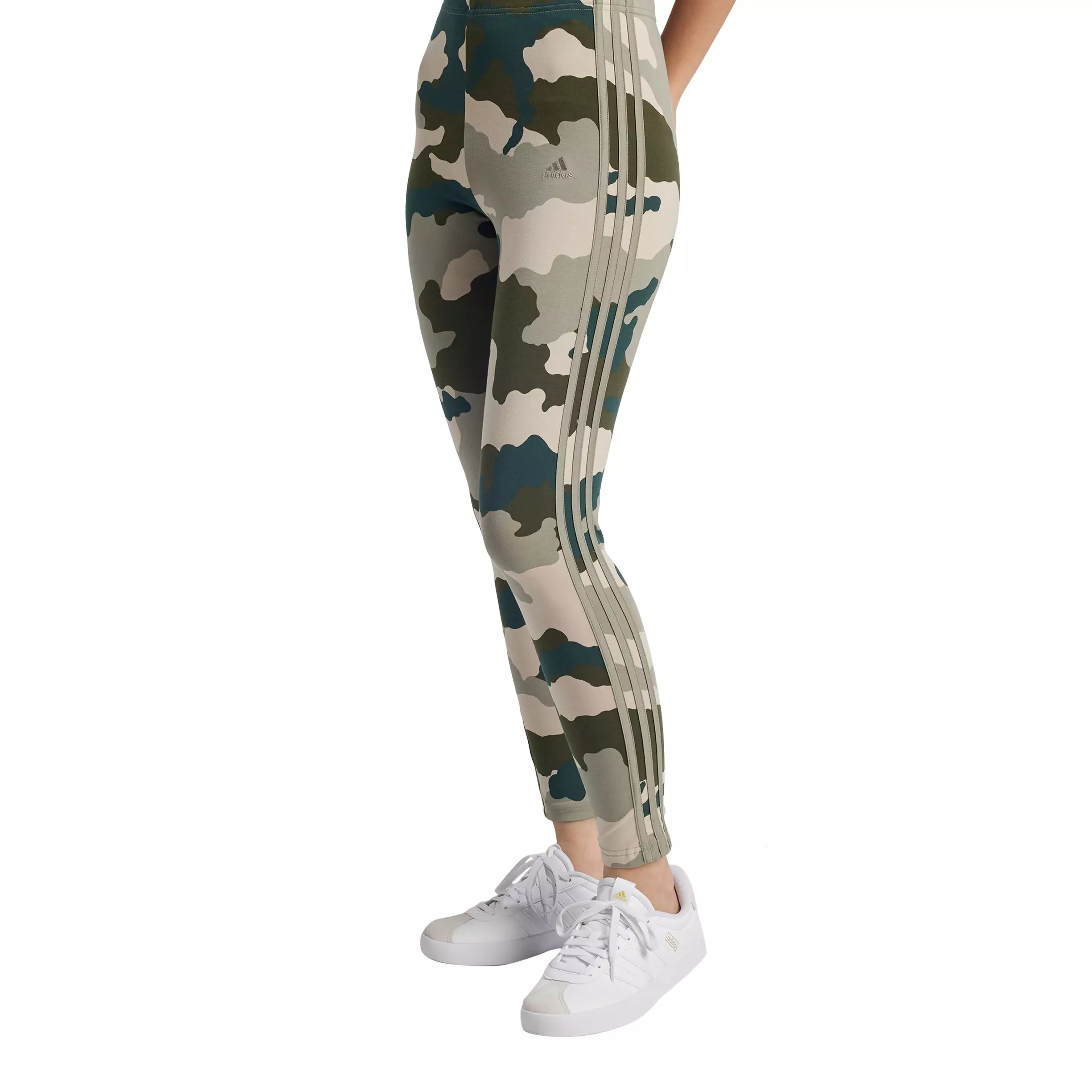 adidas Women's Essentials 3-Stripes Camo Print 7/8 Length Leggings -Green - GREEN