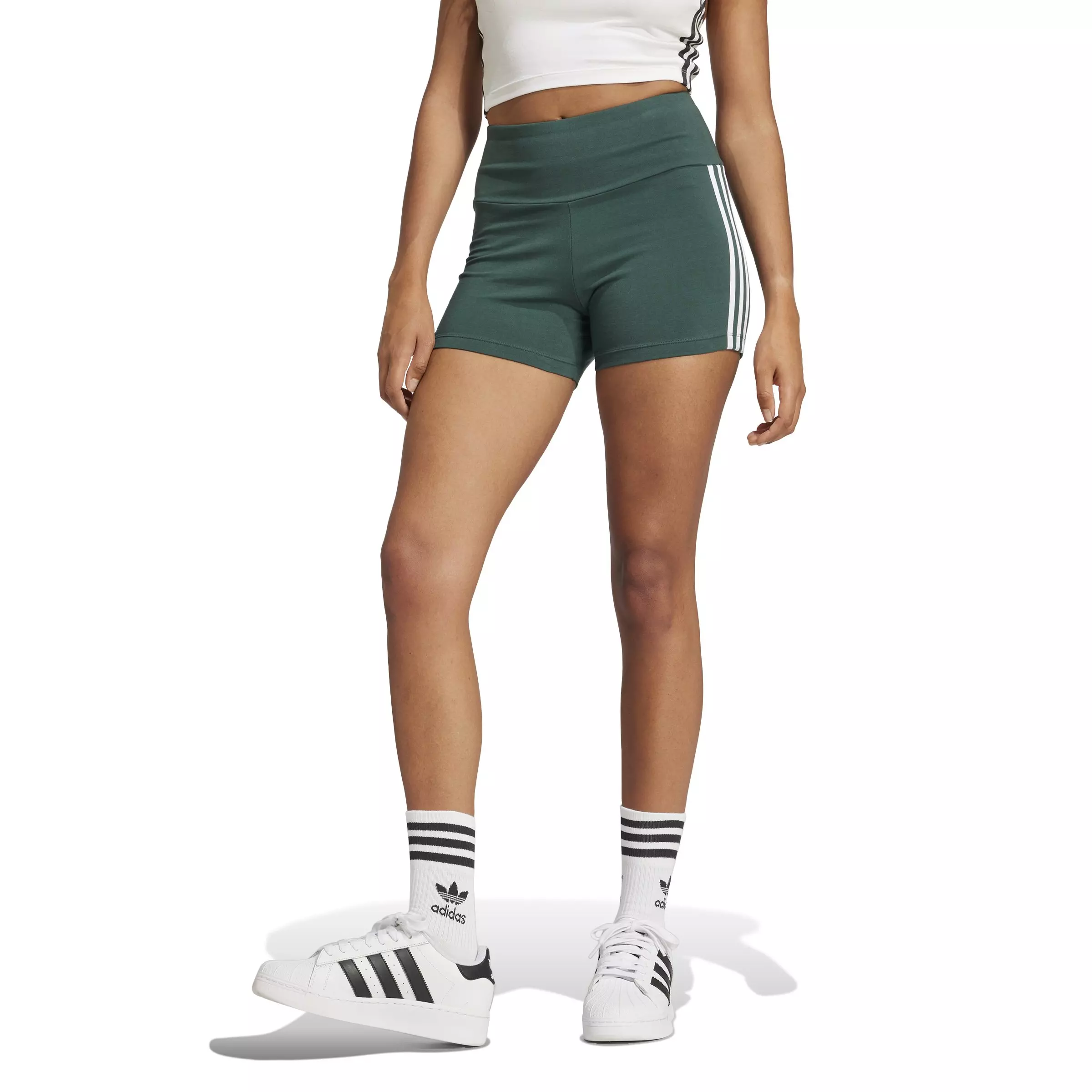 adidas Originals Women's 3-Stripes 1/4 Leggings-Green - GREEN