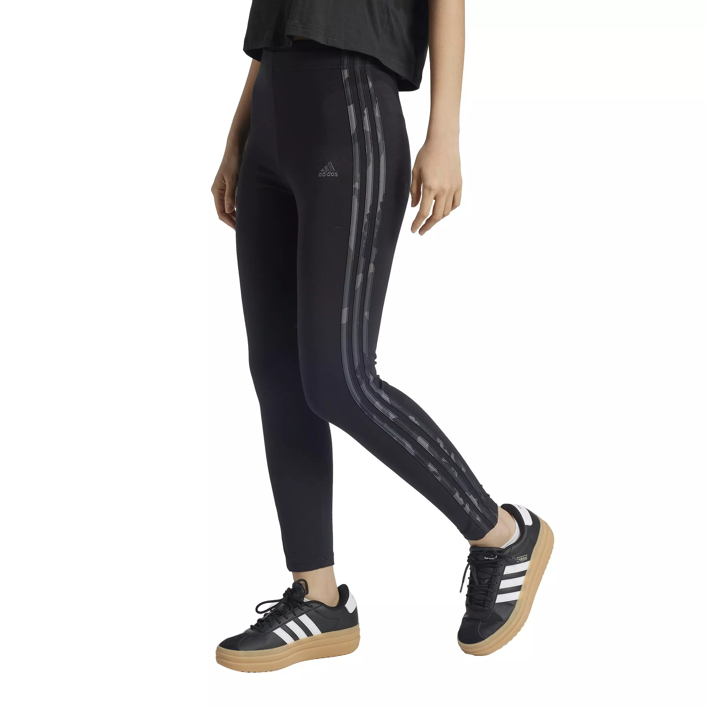 adidas Women's Essentials 3-Stripes Camo Print Leggings-Black - BLACK