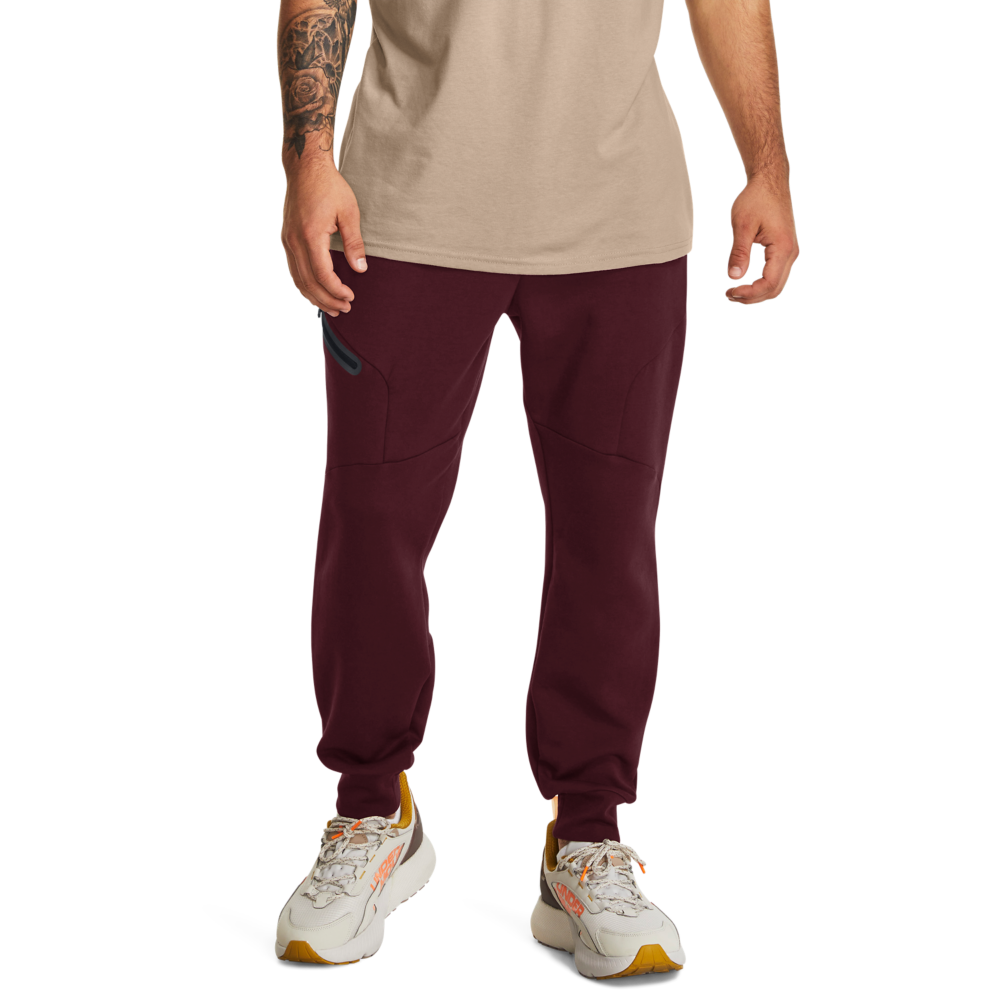 Under Armour Men's Unstoppable Fleece Joggers - Black/Red - MAROON/BLACK Thumbnail View 1