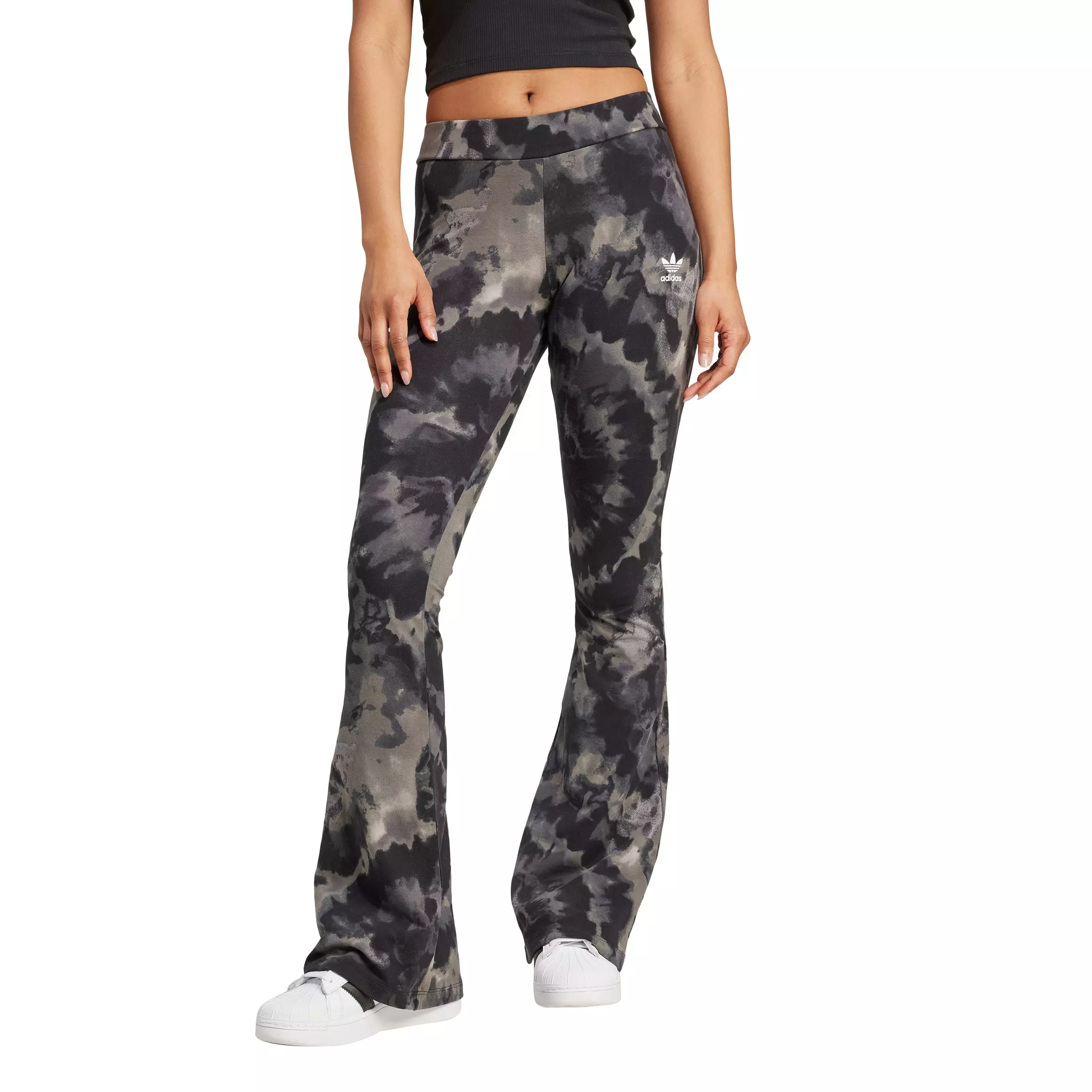 adidas Originals Women's Tie-Dyed Flared Pants-Black - BLACK