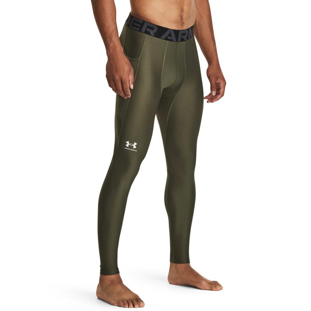Under Armour Men's HeatGear Leggings - GREEN/WHITE Thumbnail View 1