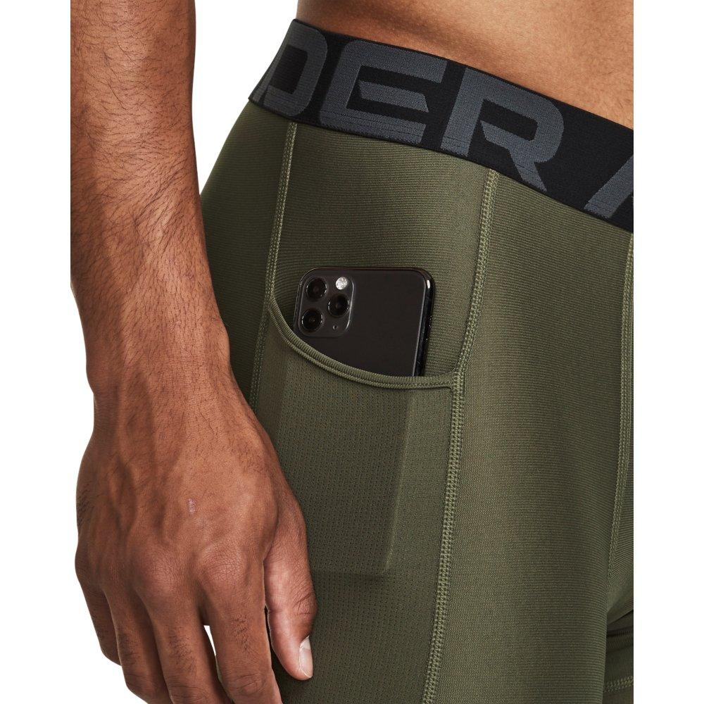 Under Armour Men's HeatGear Leggings - GREEN/WHITE Thumbnail View 3