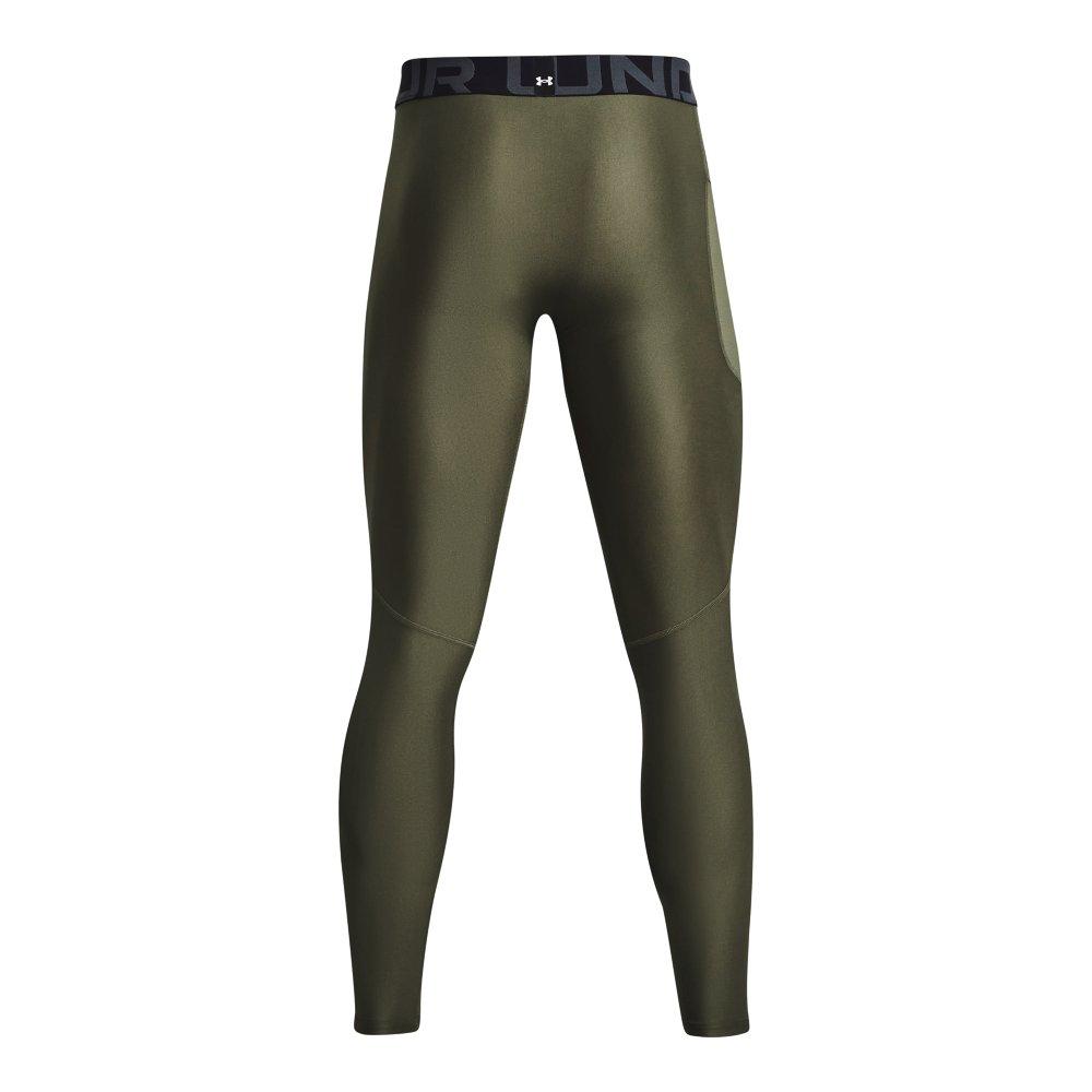 Under Armour Men's HeatGear Leggings - GREEN/WHITE Thumbnail View 6