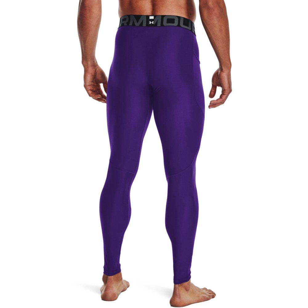 Under Armour Men's HeatGear Leggings - PURPLE/WHITE Thumbnail View 2