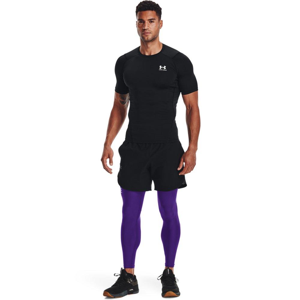 Under Armour Men's HeatGear Leggings - PURPLE/WHITE Thumbnail View 4