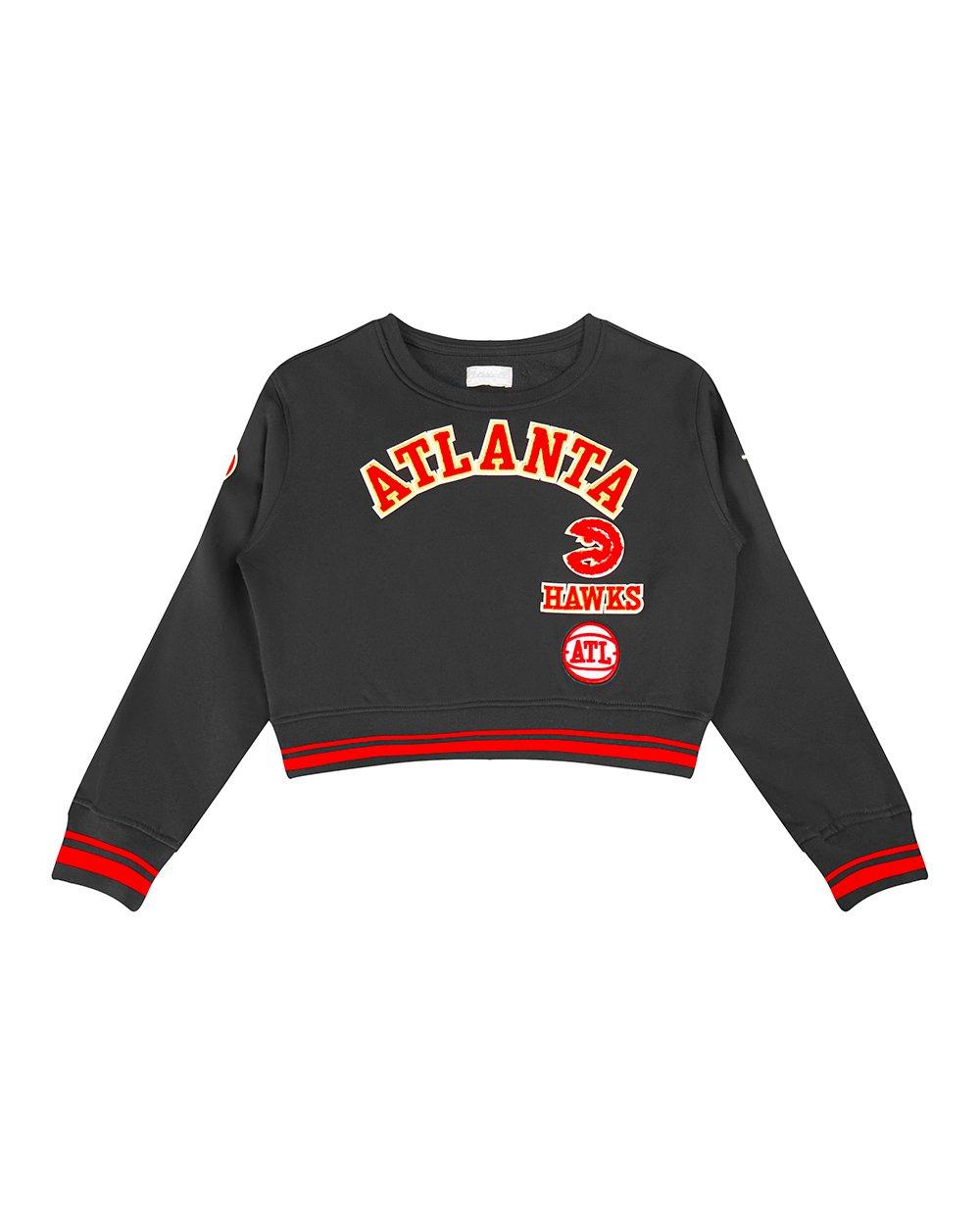 Pro Standard Big Girls' NBA Atlanta Hawks Retro Classic Rib Fleece Crewneck Sweatshirt - Black/Red - BLACK/RED Thumbnail View 1