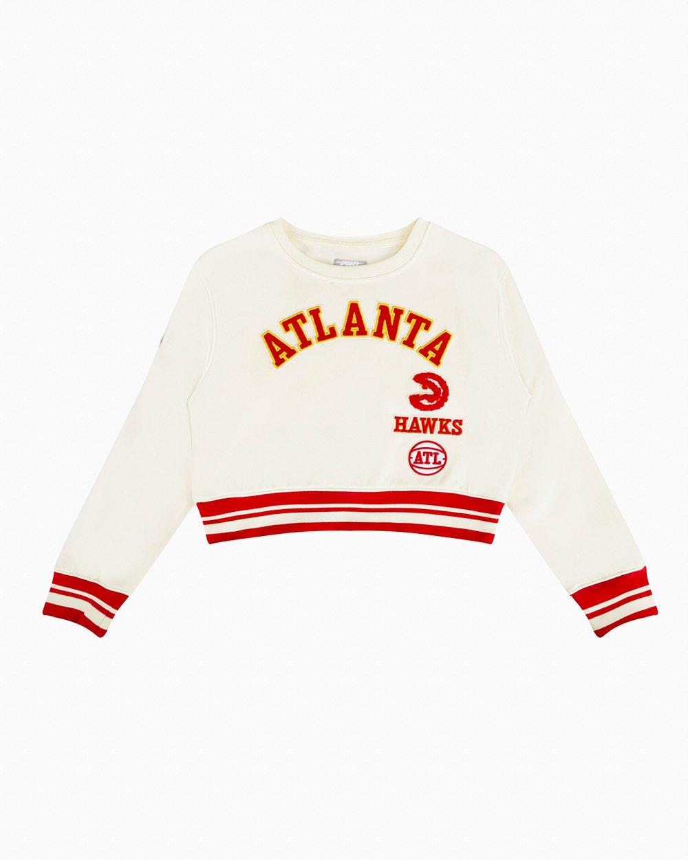 Pro Standard Big Girls' NBA Atlanta Hawks Retro Classic Rib Fleece Crewneck Sweatshirt -Cream/Red - CREAM/RED Thumbnail View 1