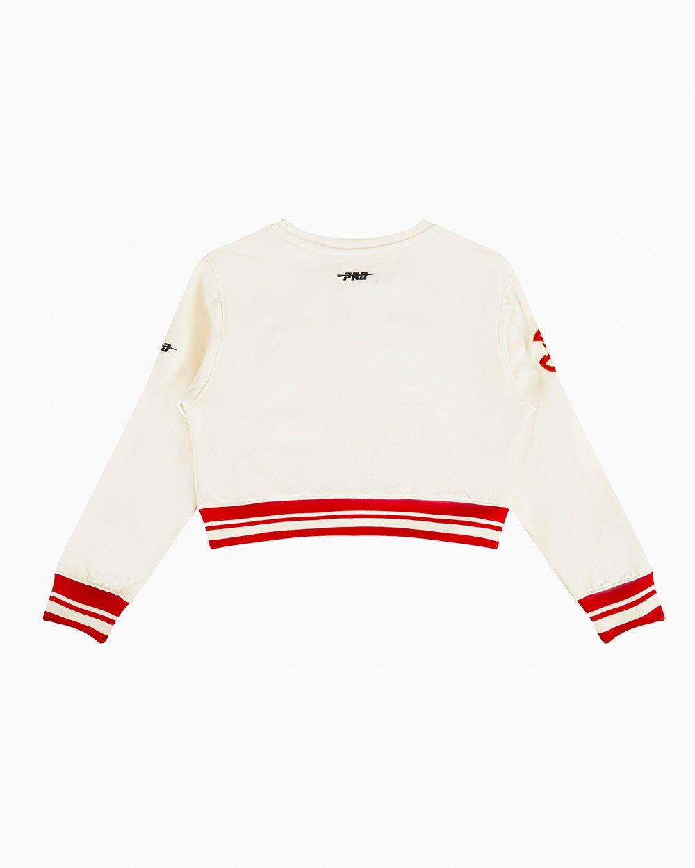 Pro Standard Big Girls' NBA Atlanta Hawks Retro Classic Rib Fleece Crewneck Sweatshirt -Cream/Red - CREAM/RED Thumbnail View 2