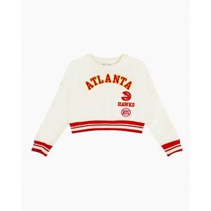 Pro Standard Big Girls' NBA Atlanta Hawks Retro Classic Rib Fleece Crewneck Sweatshirt -Cream/Red