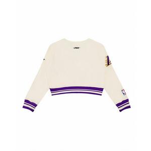 Pro Standard Big Girls' NBA Los Angeles Lakers Retro Classic Rib Fleece Crewneck -White/Purple